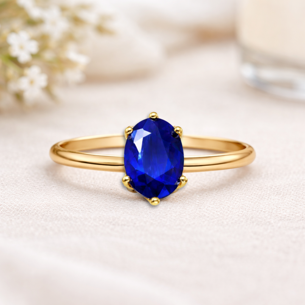 22k Gold Vermeil Blue Sapphire Solitaire Ring