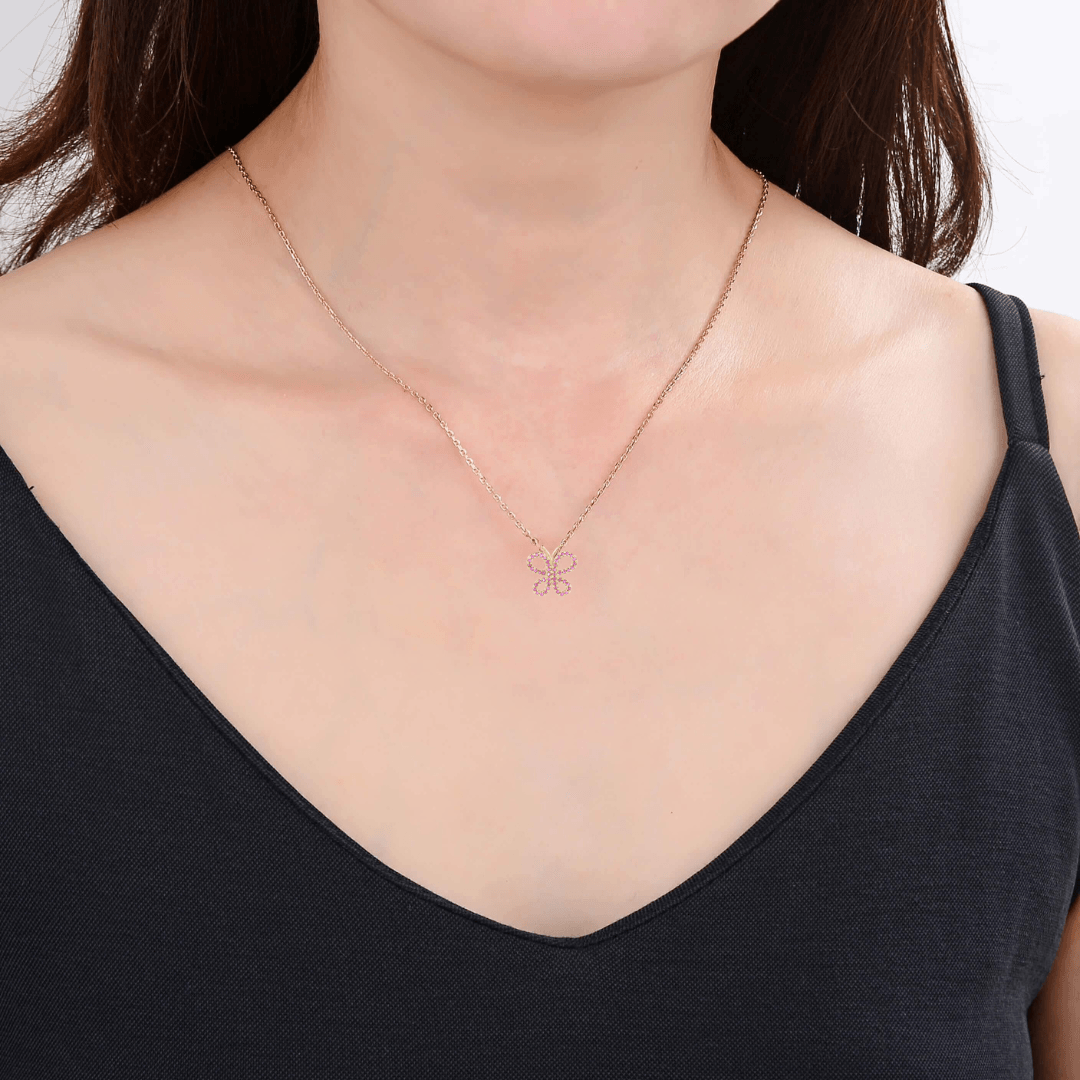 Butterfly Necklace Yellow Gold Plated Natural Ruby Butterfly Pendant Necklace Gold Ruby Butterfly Necklace Gift for Nature Lover