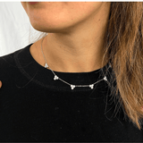 model showcasing Choker Necklace for Women Triple Moissanite Cluster Collar Chain Silver Layering Necklace Moissanite Cocktail Necklace Prom Jewelry Gift- FineColorJewels