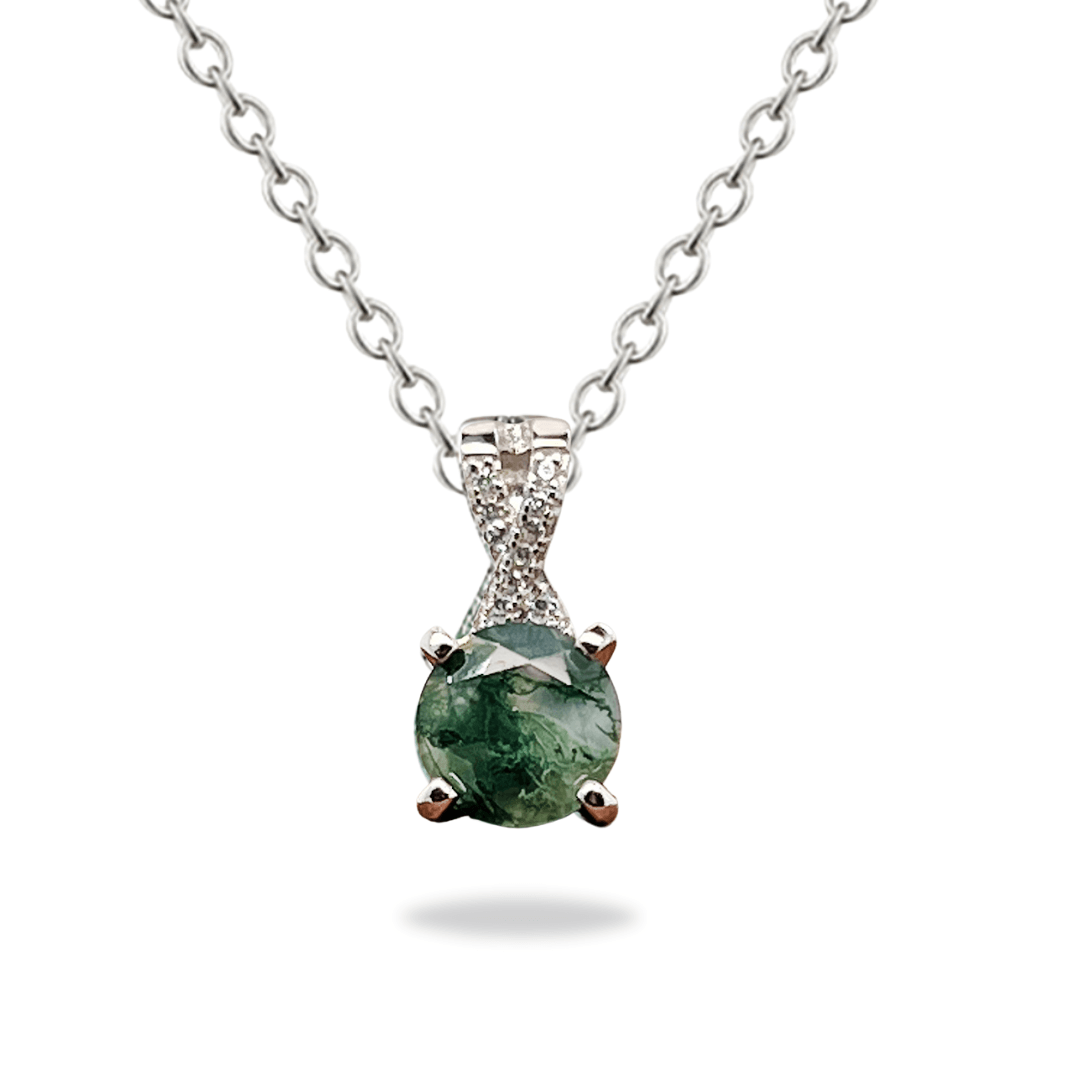 Photo of Moss Green Agate Pendant Necklace with Cubic Zirconia Accents