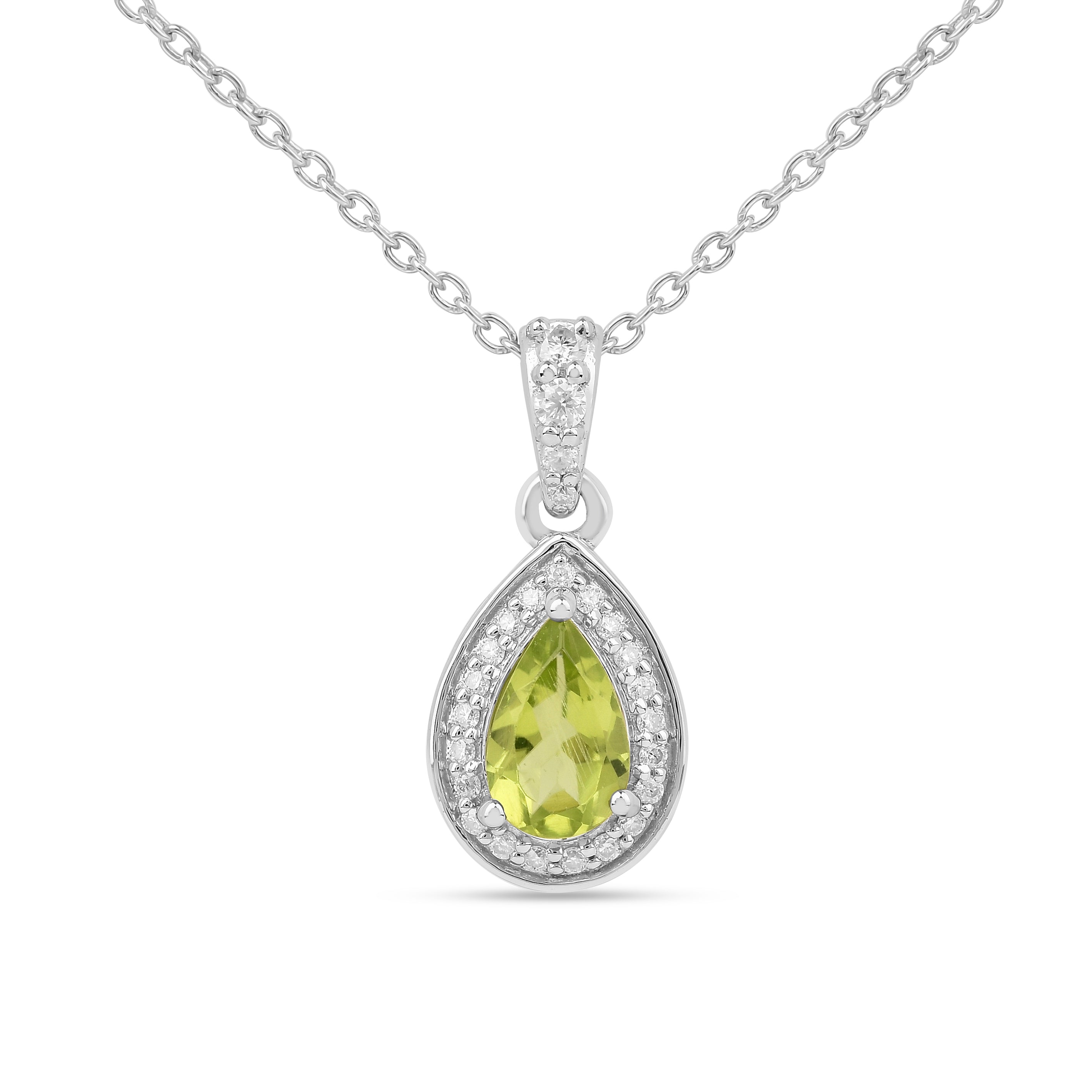 Collar con colgante de peridoto natural en forma de lágrima y halo