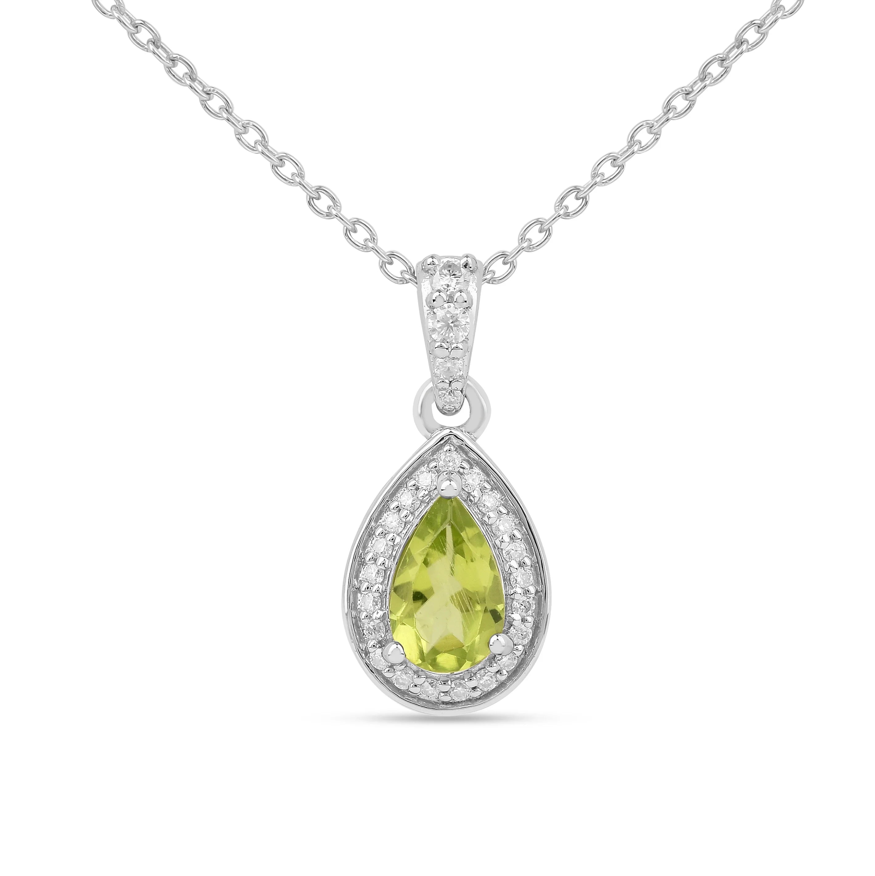Collier avec pendentif halo en forme de larme de péridot naturel