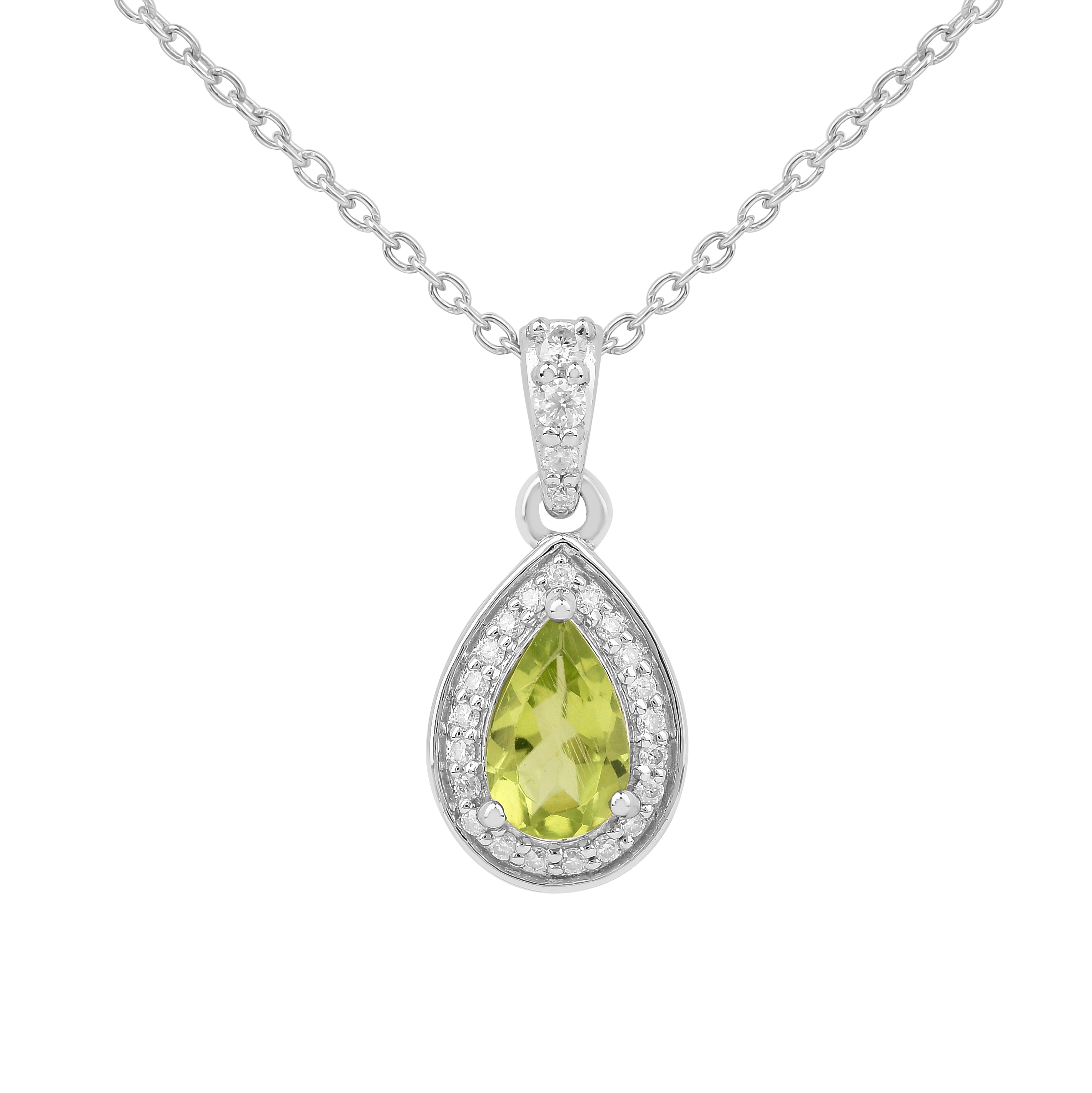 Collar con colgante de peridoto natural en forma de lágrima y halo