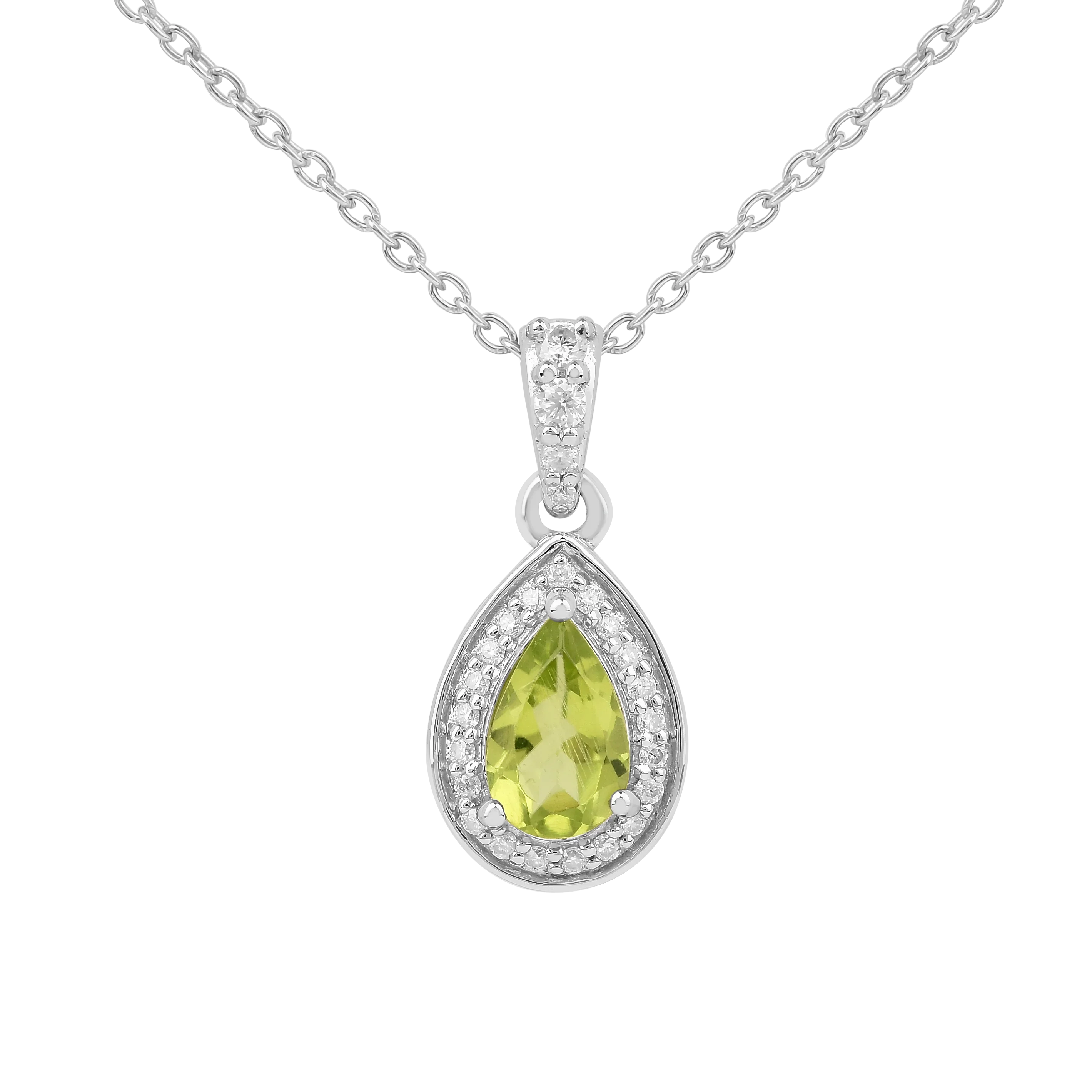Collier avec pendentif halo en forme de larme de péridot naturel