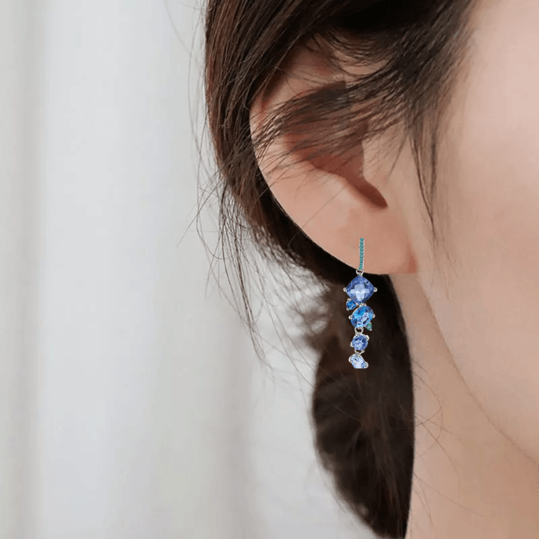 Mystic Quartz and Blue Topaz Drop Earrings Fine Color Jewels $50-100, 925-Sterling-Silver, Blue, Blue Topaz, Cushion, Dangle, dla-dm-discount-all-143240, dla-dm-discount-all-154898, Drop, Iolite, Oval, Round, sale