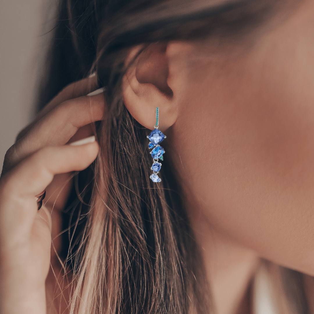 Mystic Quartz and Blue Topaz Drop Earrings Fine Color Jewels $50-100, 925-Sterling-Silver, Blue, Blue Topaz, Cushion, Dangle, dla-dm-discount-all-143240, dla-dm-discount-all-154898, Drop, Iolite, Oval, Round, sale