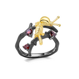 gold plated ring, garnet ring, twirl ring, statement ring, black ring, gift for ring, affordable jewelry
