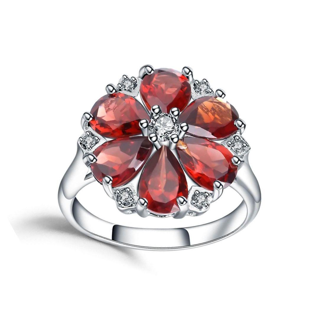 signature sterling silver ring, blooming ring, garnet ring, nature lover ring, affordable ring design