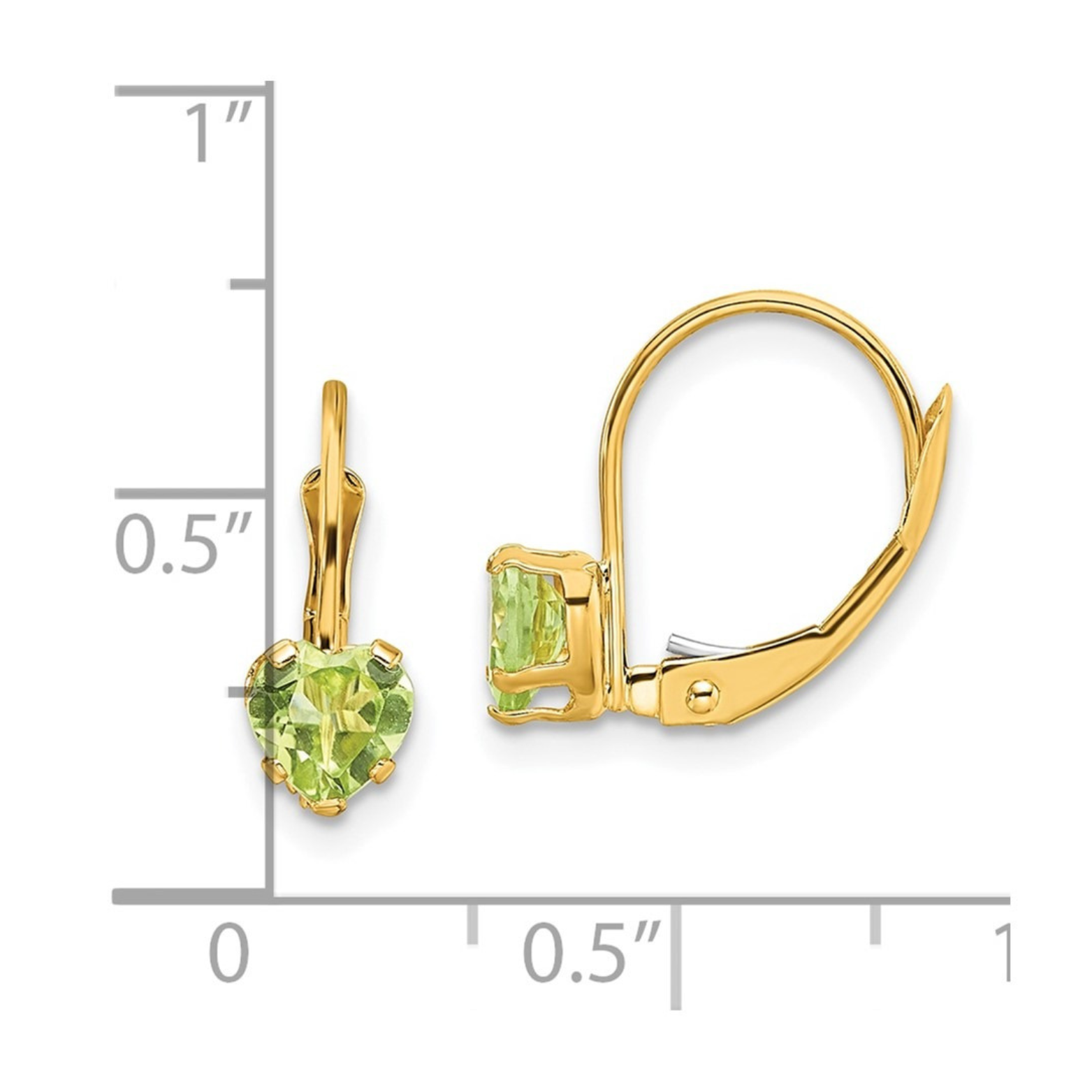 14k Gold Heart Gemstone Leverback Earrings