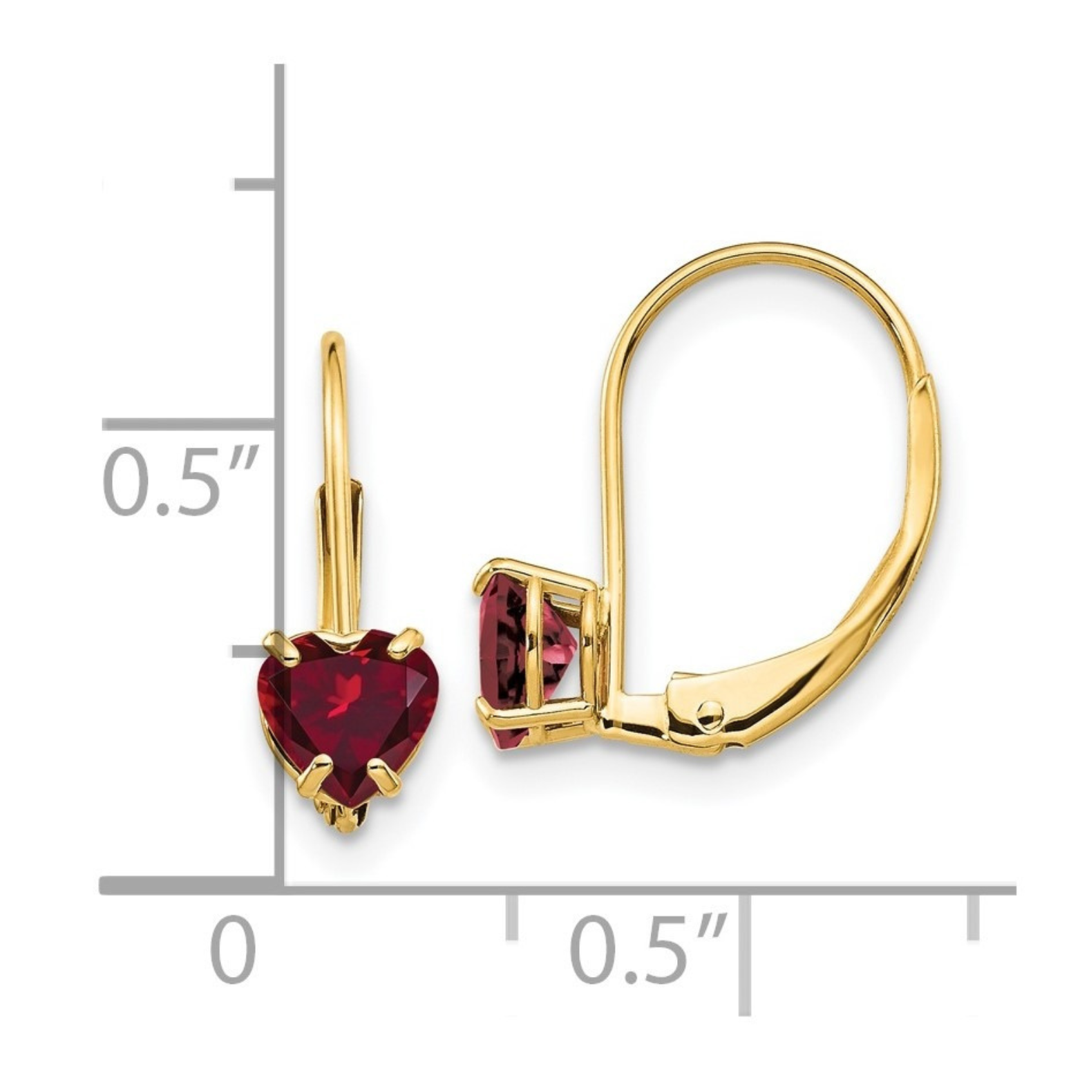 14k Gold Heart Gemstone Leverback Earrings