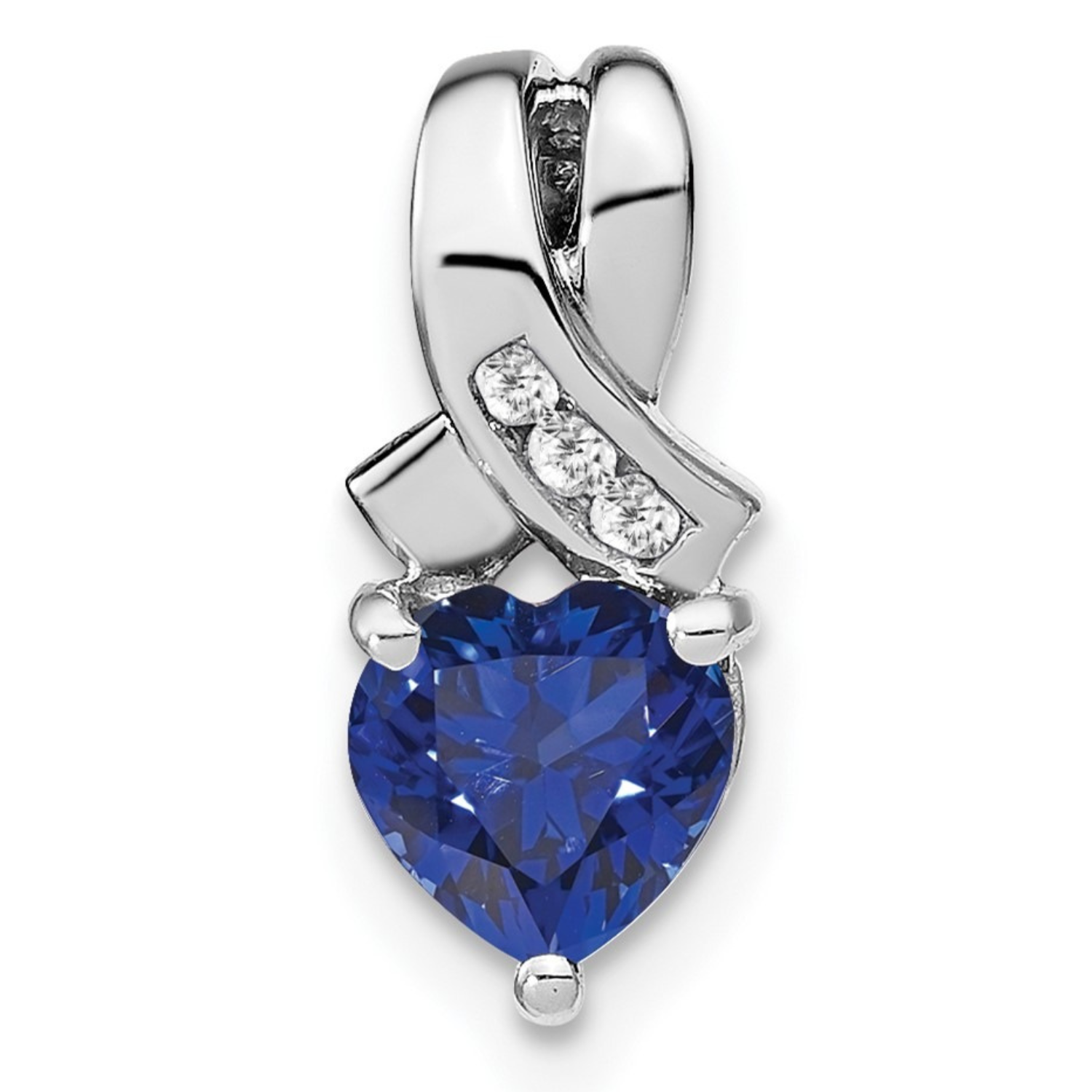 Sterling Silver Gemstones and Diamond Heart Pendant