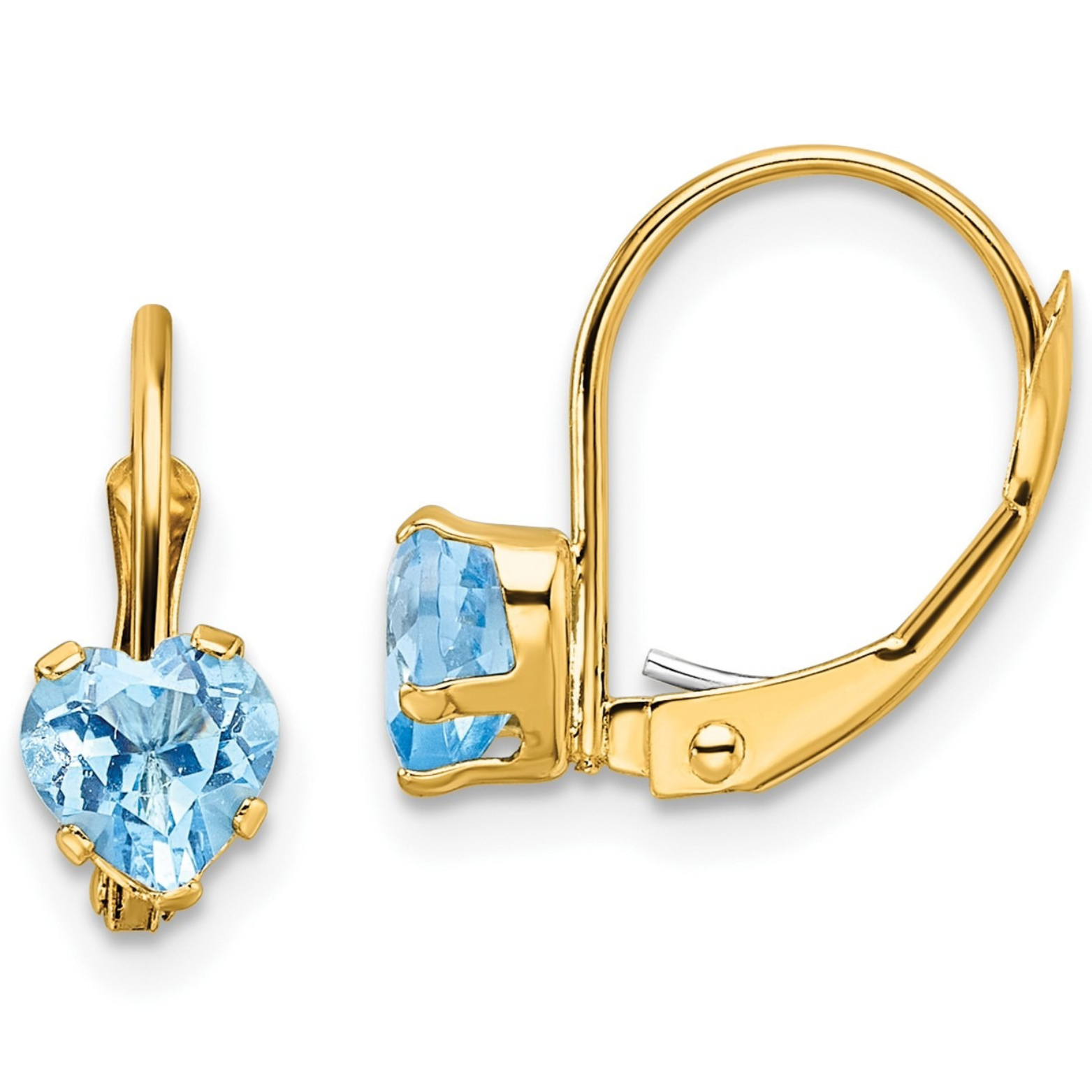 14k Gold Heart Gemstone Leverback Earrings