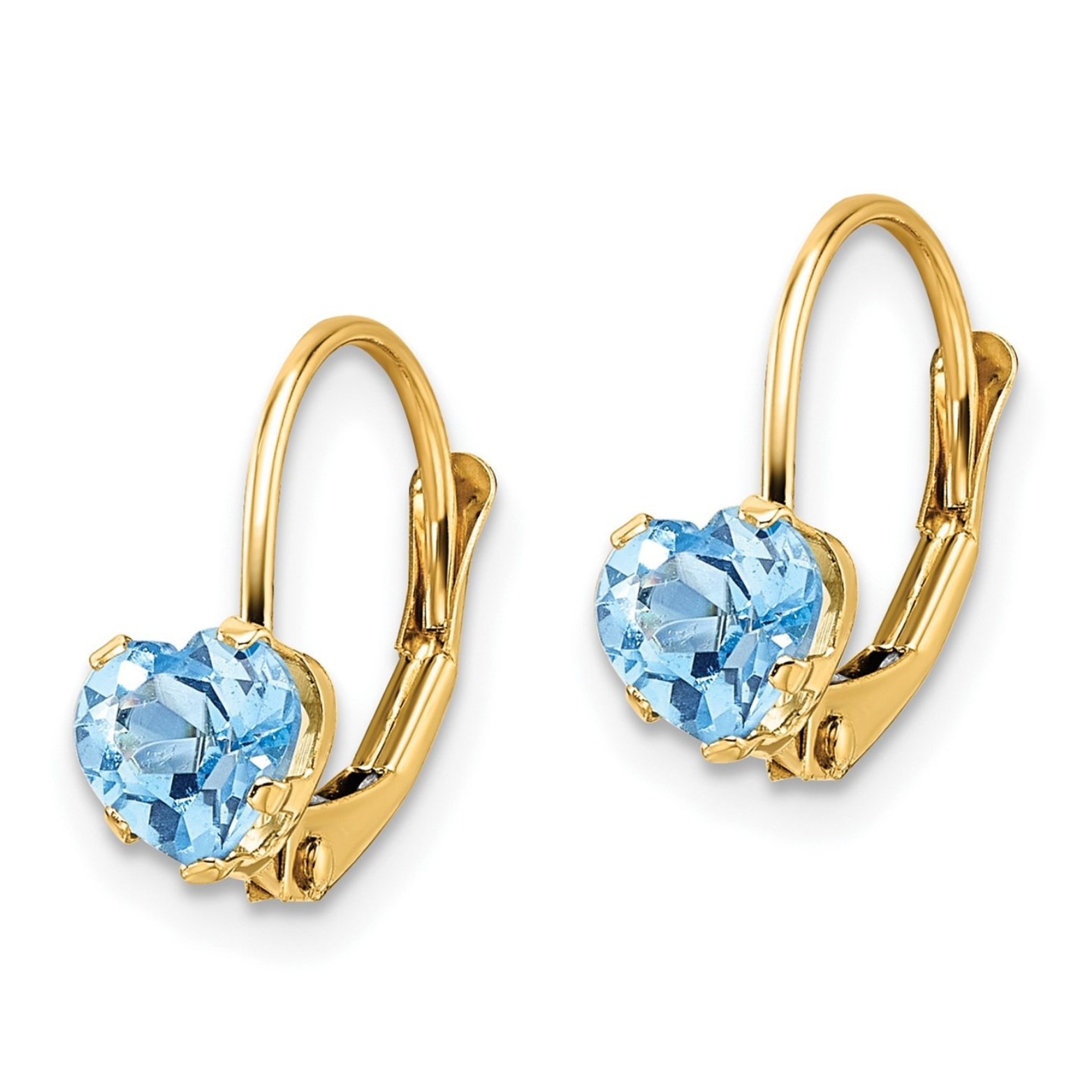 14k Gold Heart Gemstone Leverback Earrings