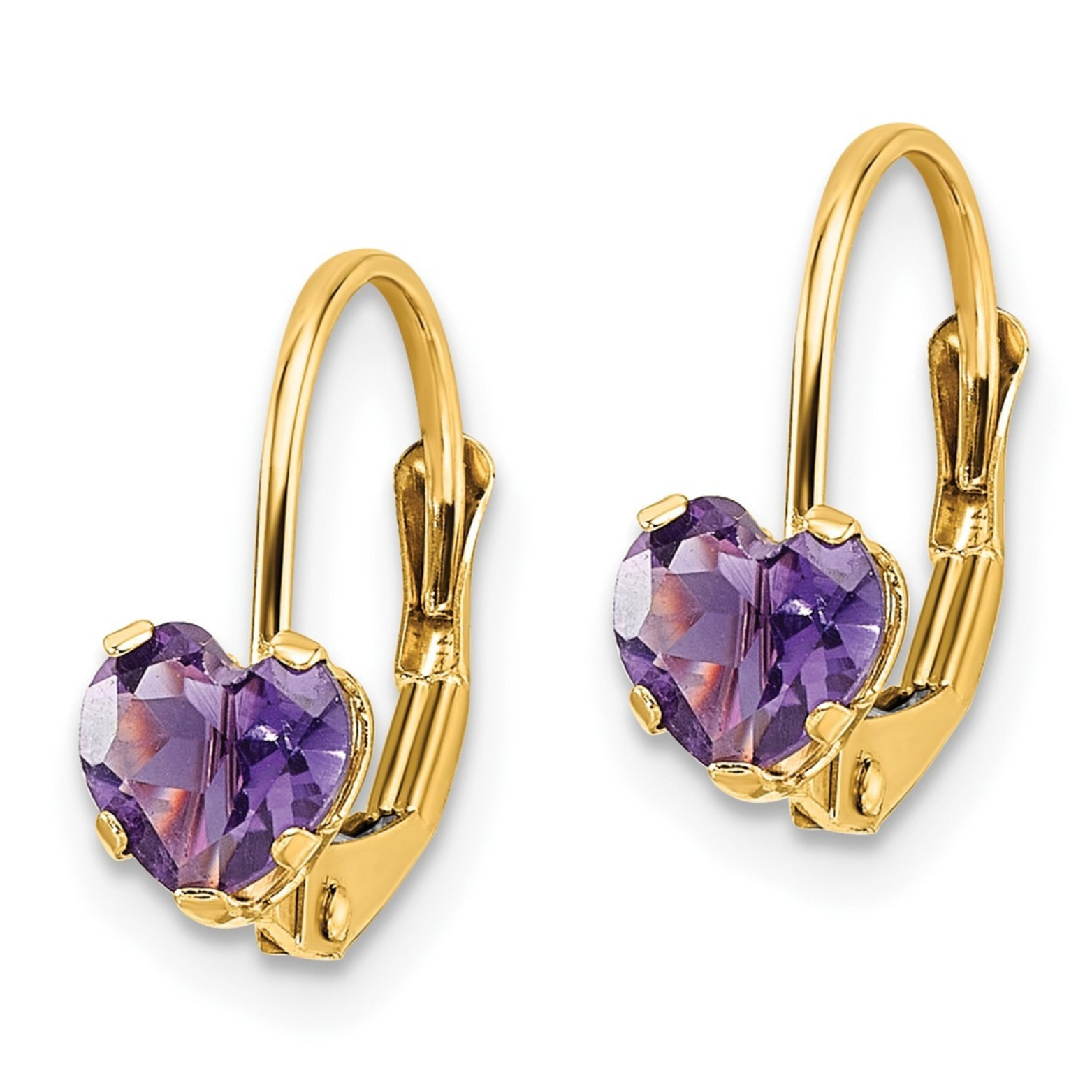 14k Gold Heart Gemstone Leverback Earrings
