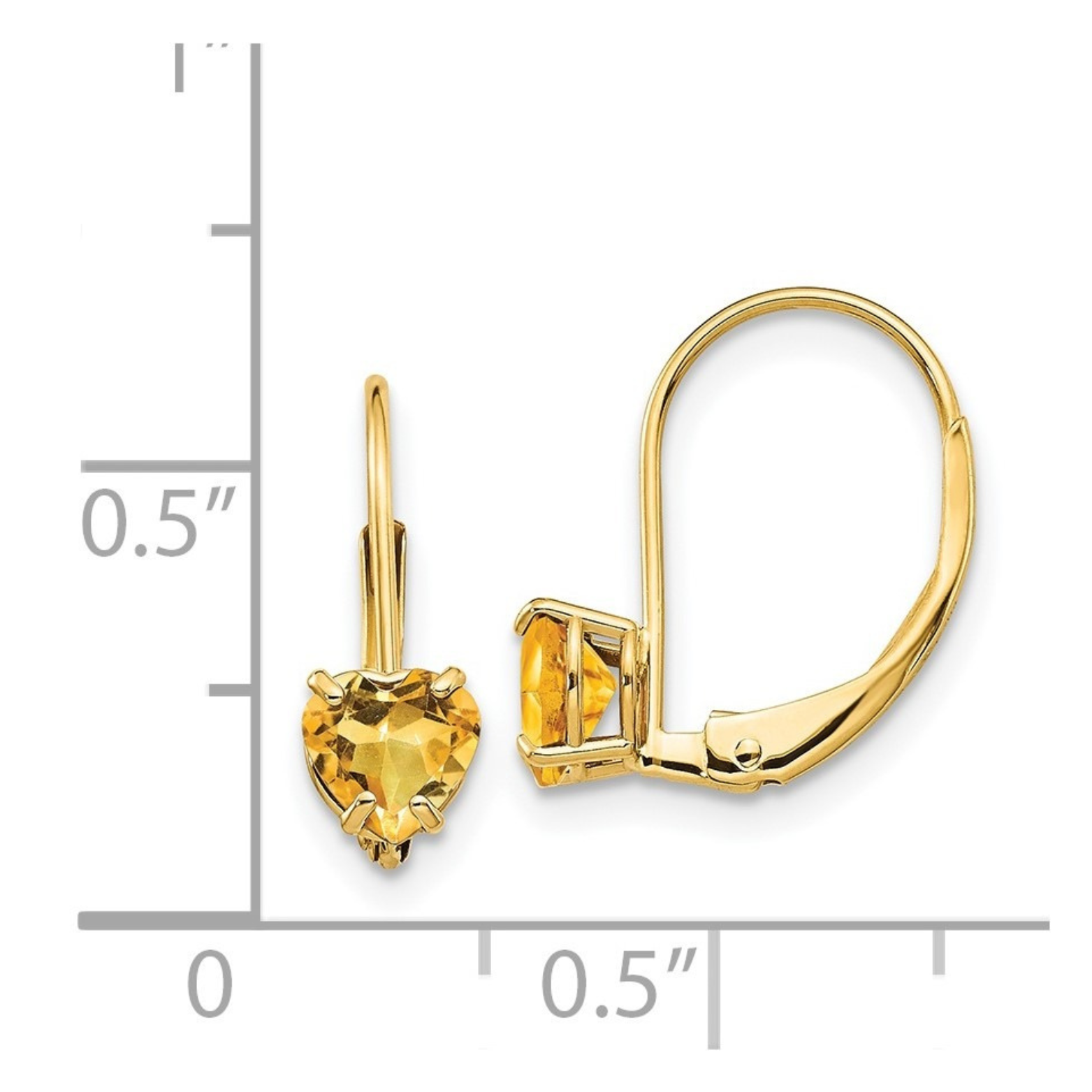 14k Gold Heart Gemstone Leverback Earrings