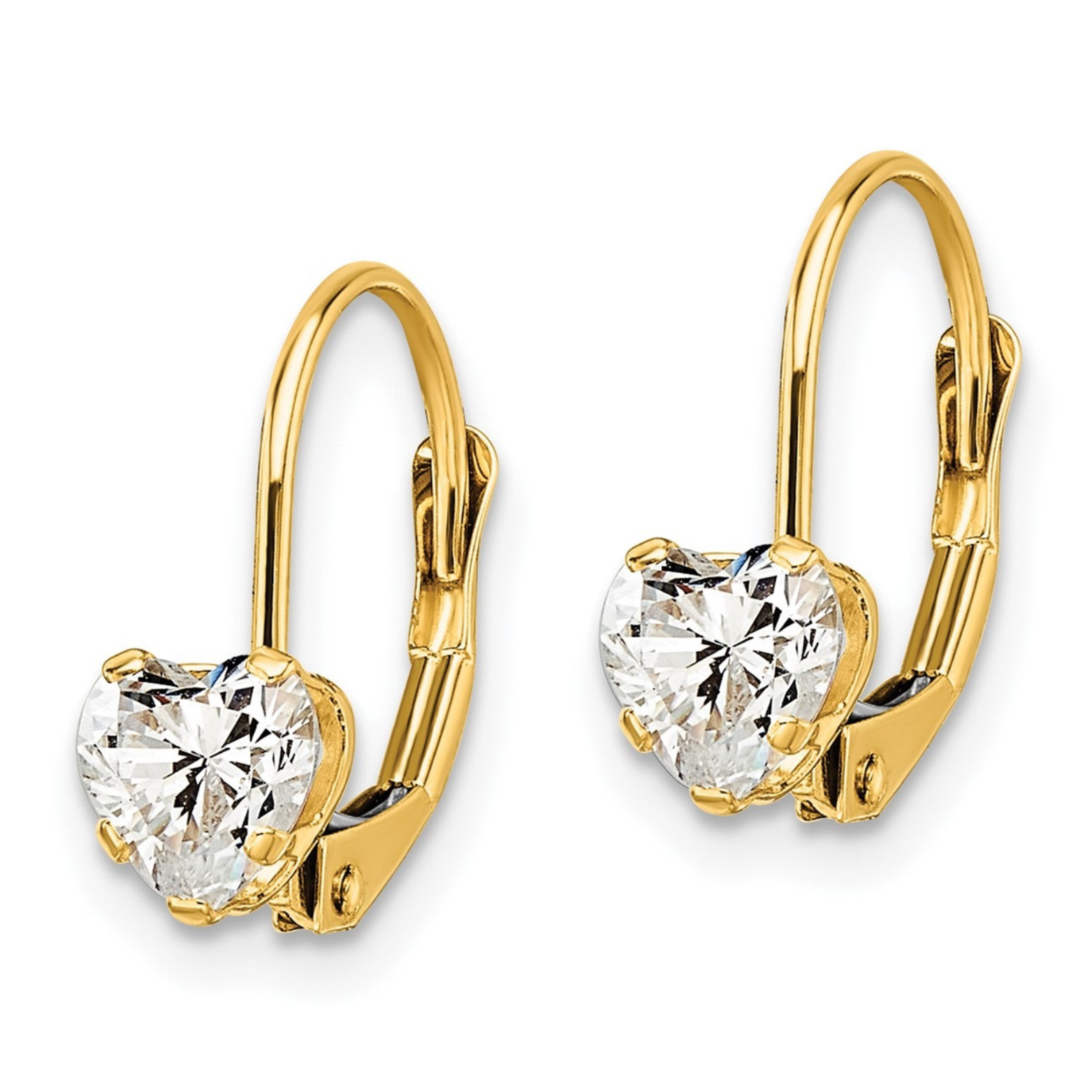 14k Gold Heart Gemstone Leverback Earrings