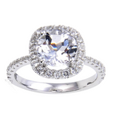 White topaz halo engagement ring, Round cut White Topaz Bridal Ring, 925 Sterling Silver