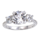 White Topaz Round Three Stone Engagement Ring, solitaire ring design, healing gemstone ring, natural topaz ring, round gemstone ring