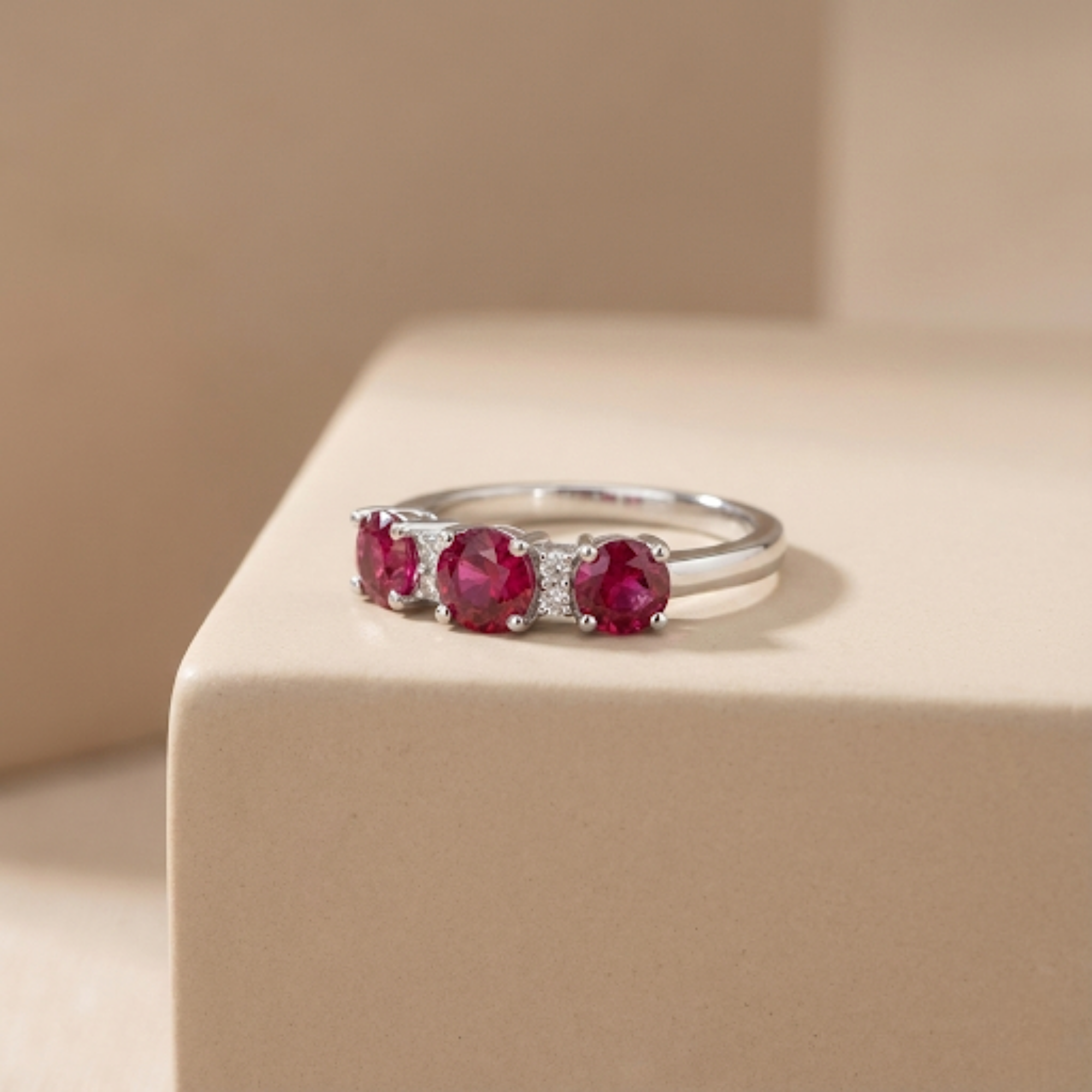 Lab Created Ruby Three Stone Ring