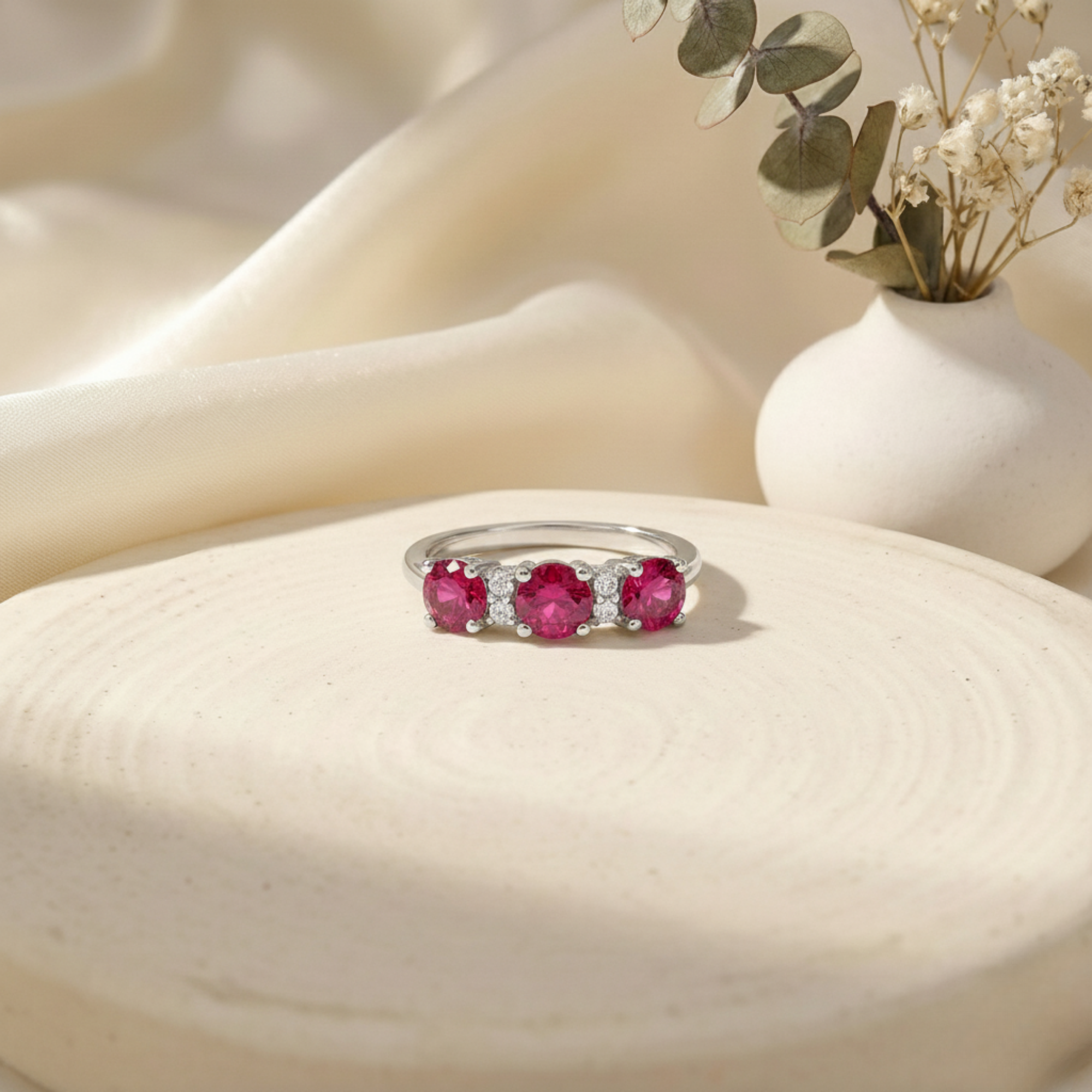 Lab Created Ruby Three Stone Ring