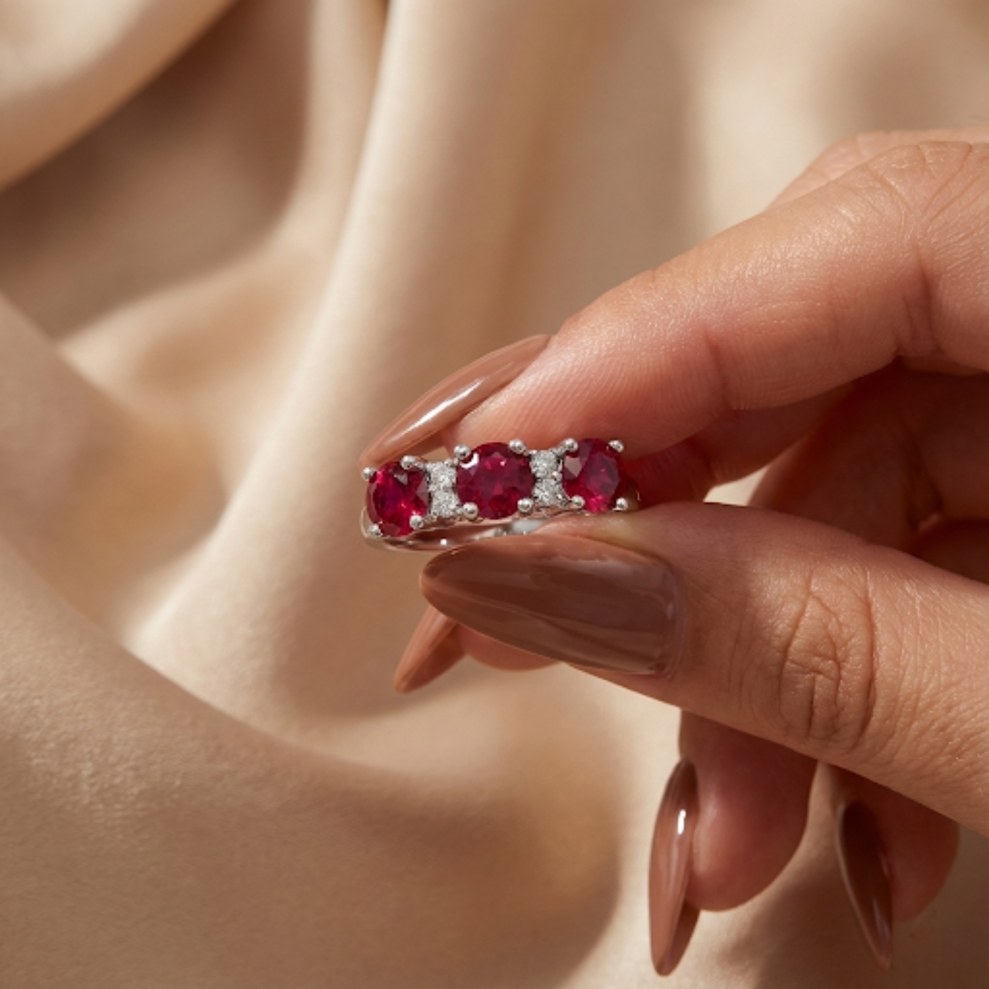 Lab Created Ruby Three Stone Ring