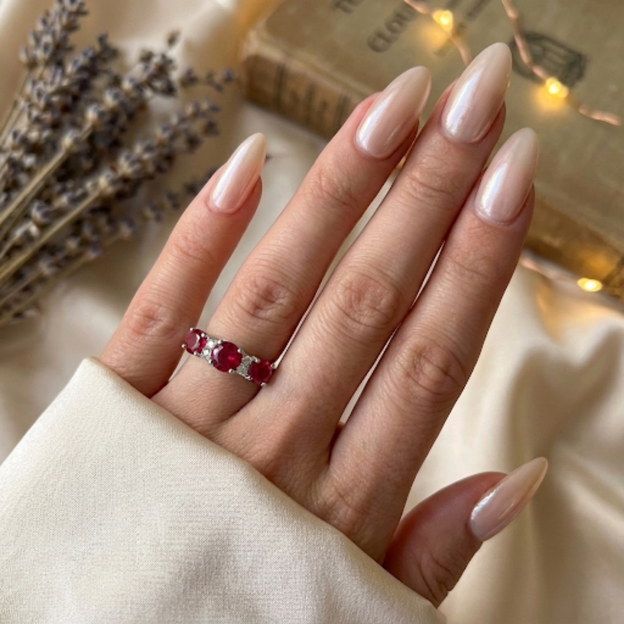 Lab Created Ruby Three Stone Ring