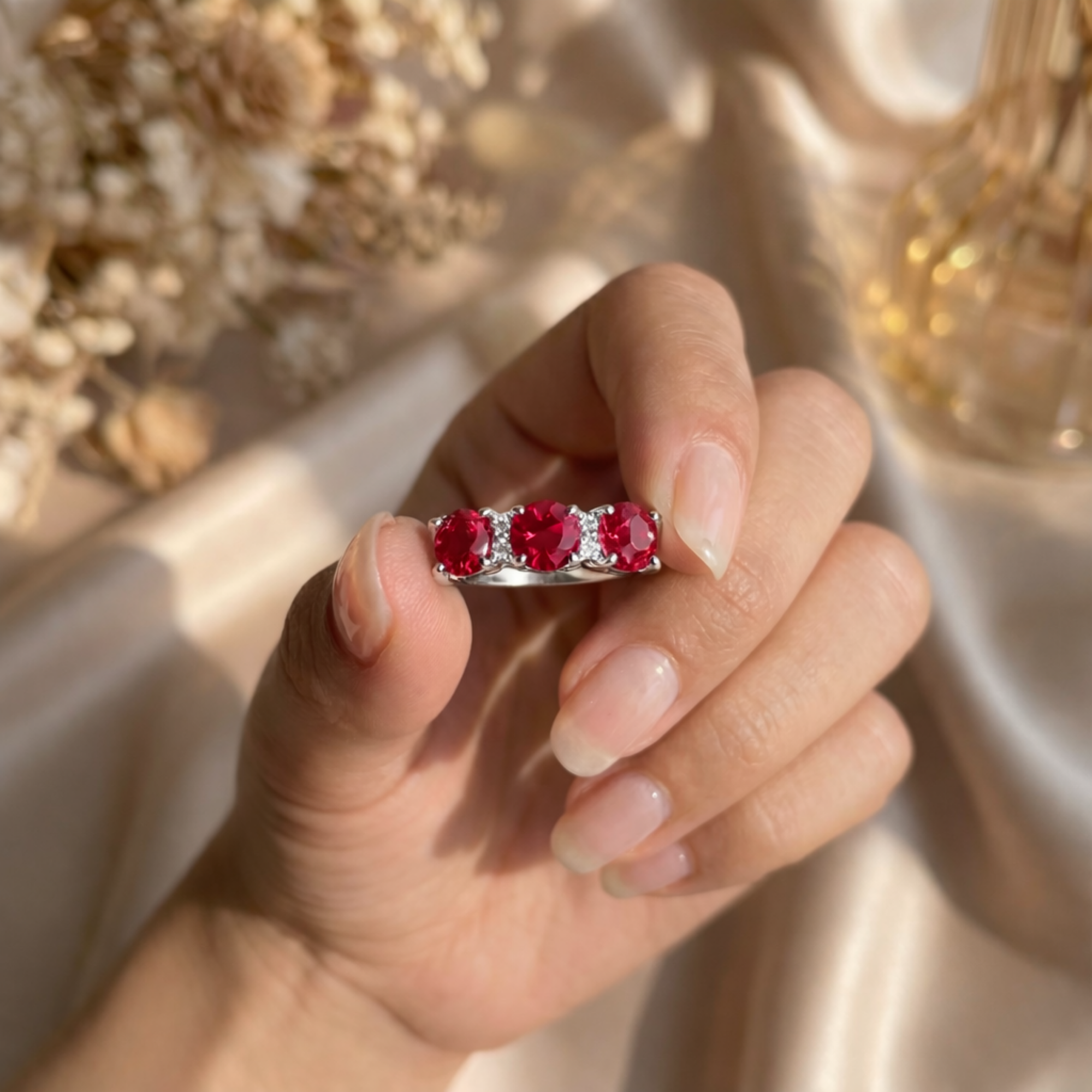 Lab Created Ruby Three Stone Ring