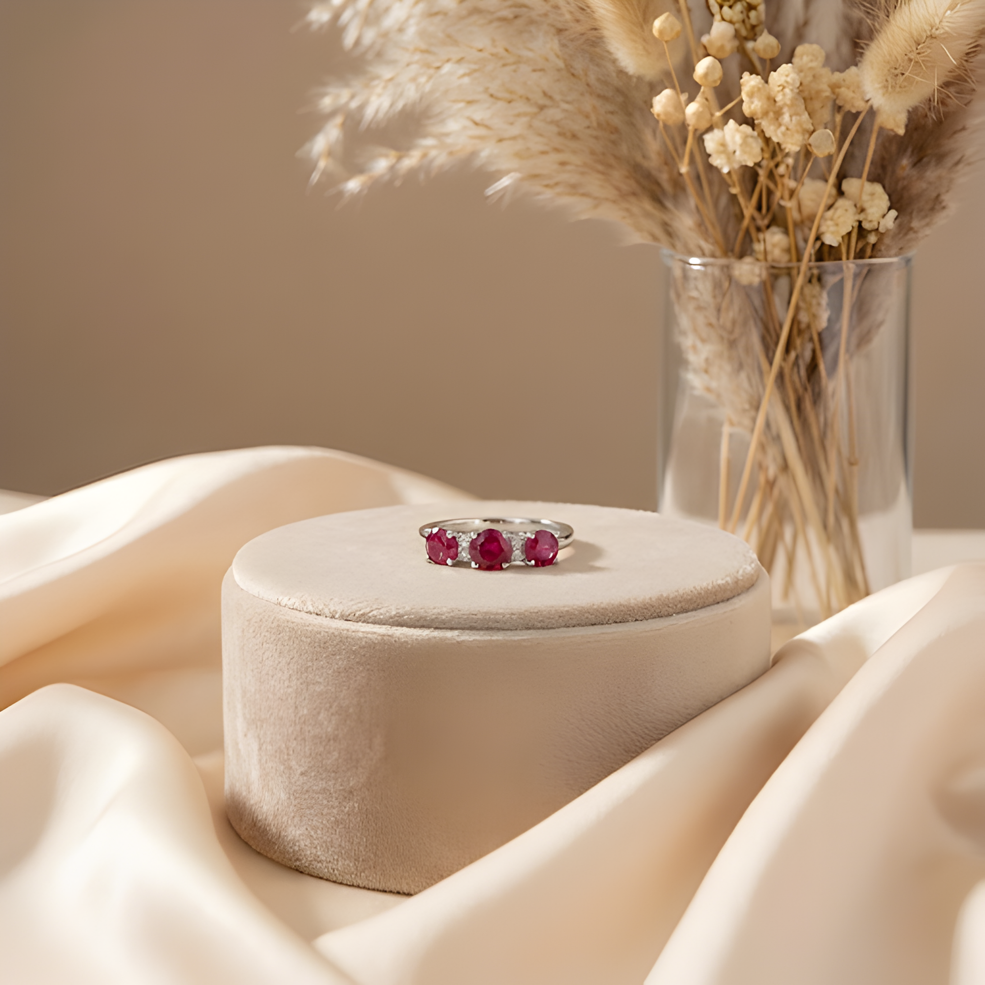 Lab Created Ruby Three Stone Ring