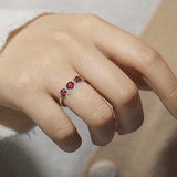 Lab Grown Ruby Three Stone Ring for Women July Birthday Gift 925 Sterling Silver Ruby Gemstone Ring