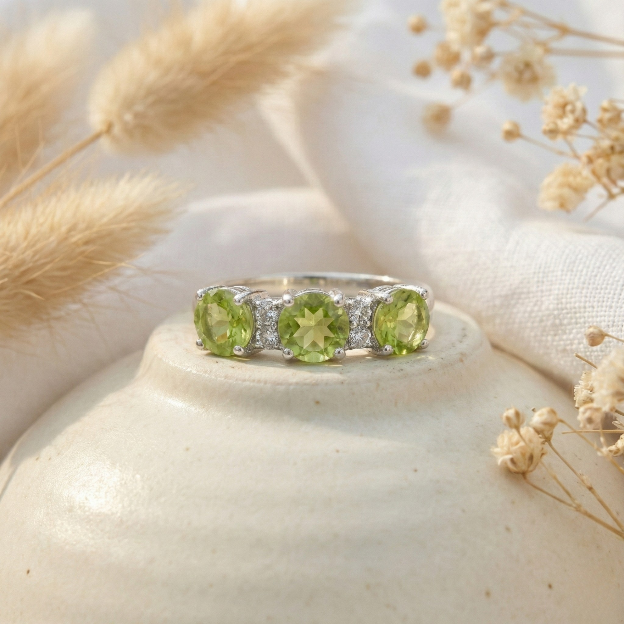 Three Stone Peridot Ring