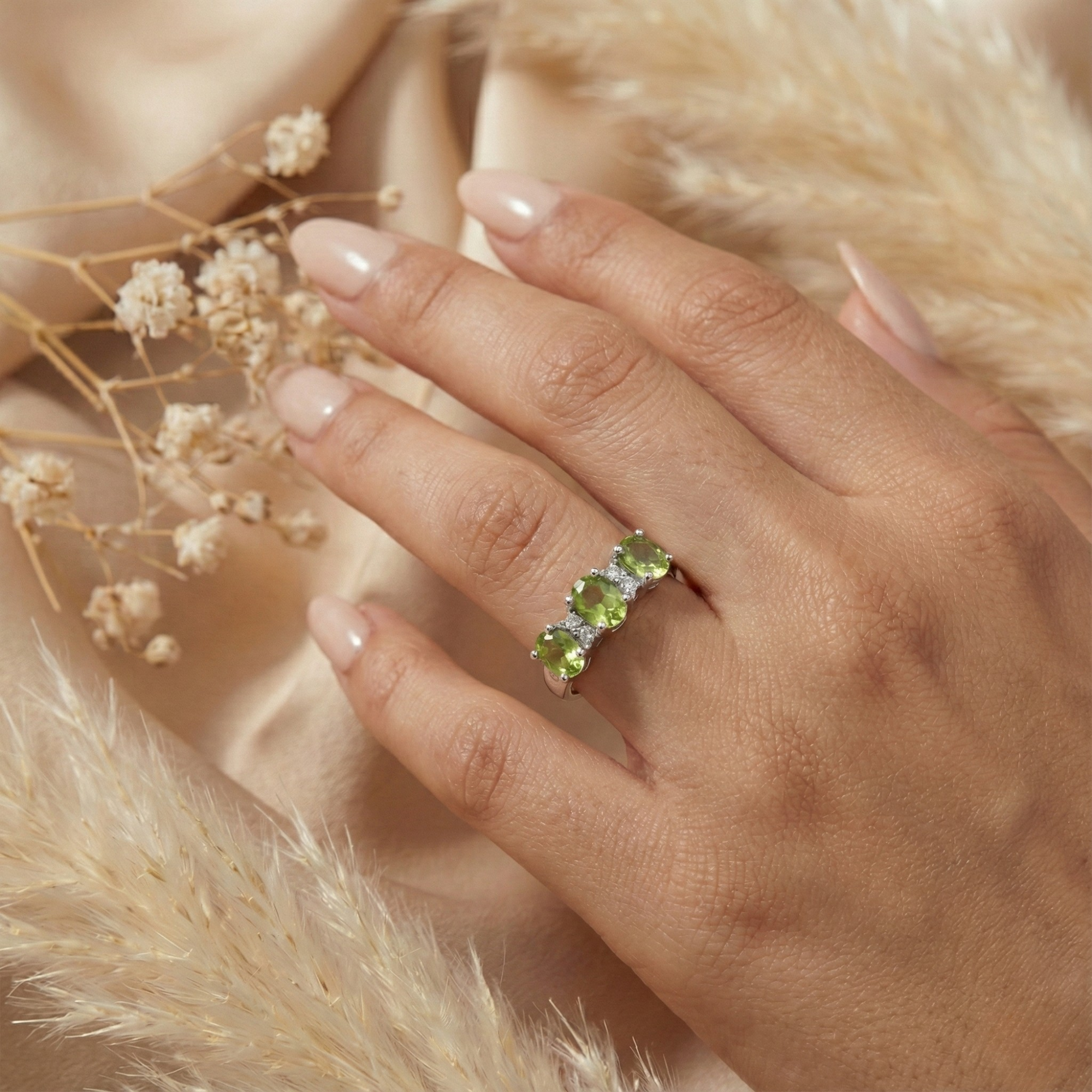 Three Stone Peridot Ring