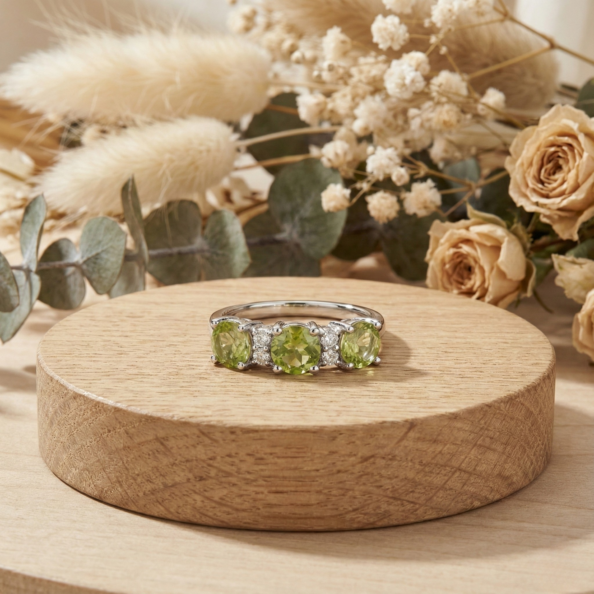 Three Stone Peridot Ring