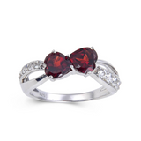 Garnet Dual Heart Promise Ring, topaz accent ring, statement ring design, red gemstone ring