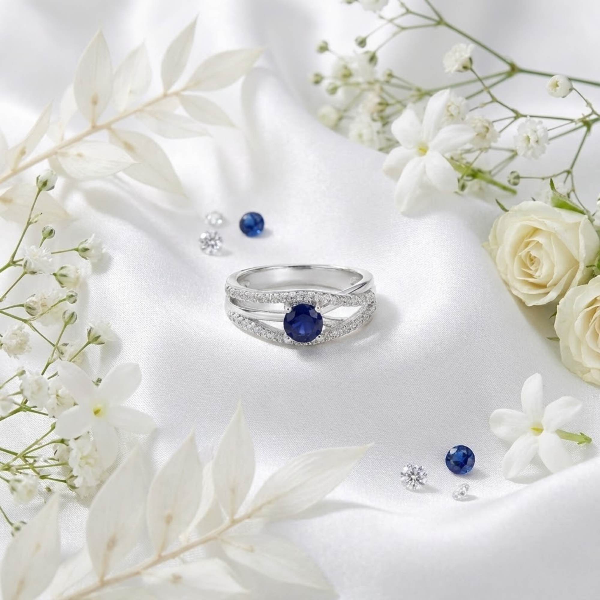 Blue Sapphire Split Band Fashion Ring