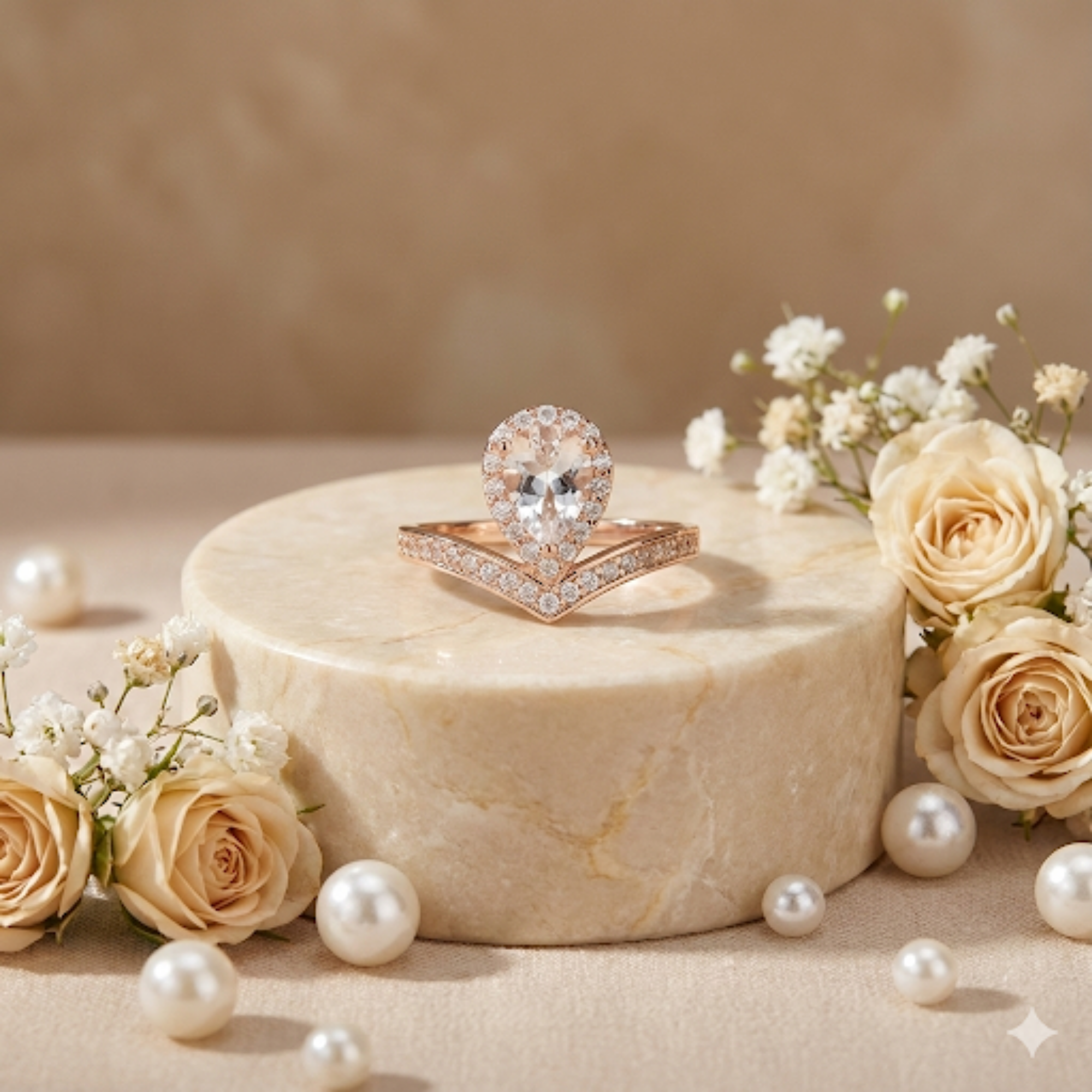 Bague en forme de larme avec topaze blanche