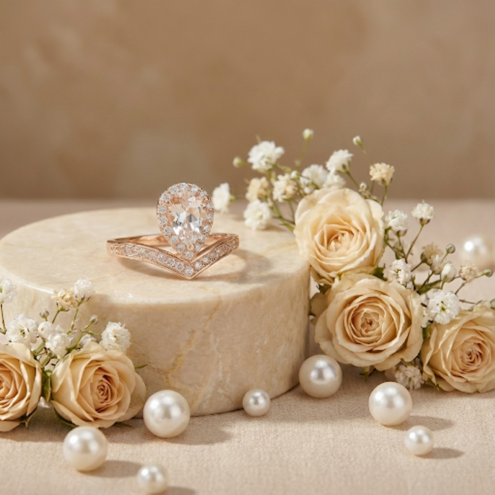 Bague en forme de larme avec topaze blanche