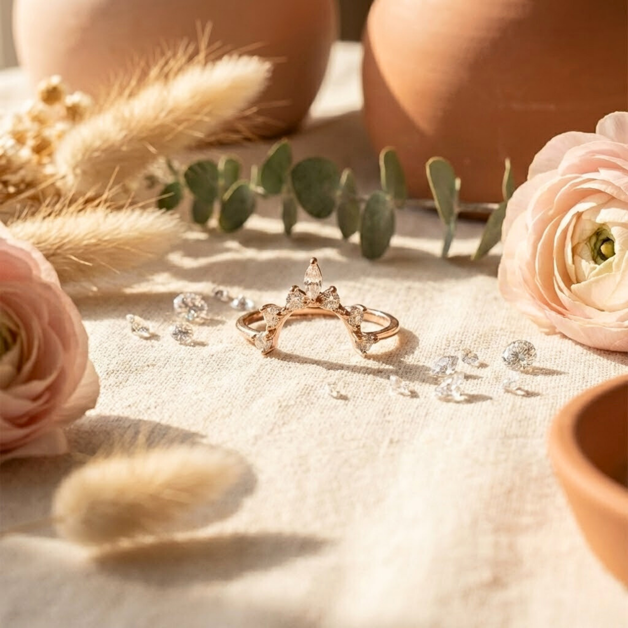 Anillo tiara con zafiro blanco y forma de estrella