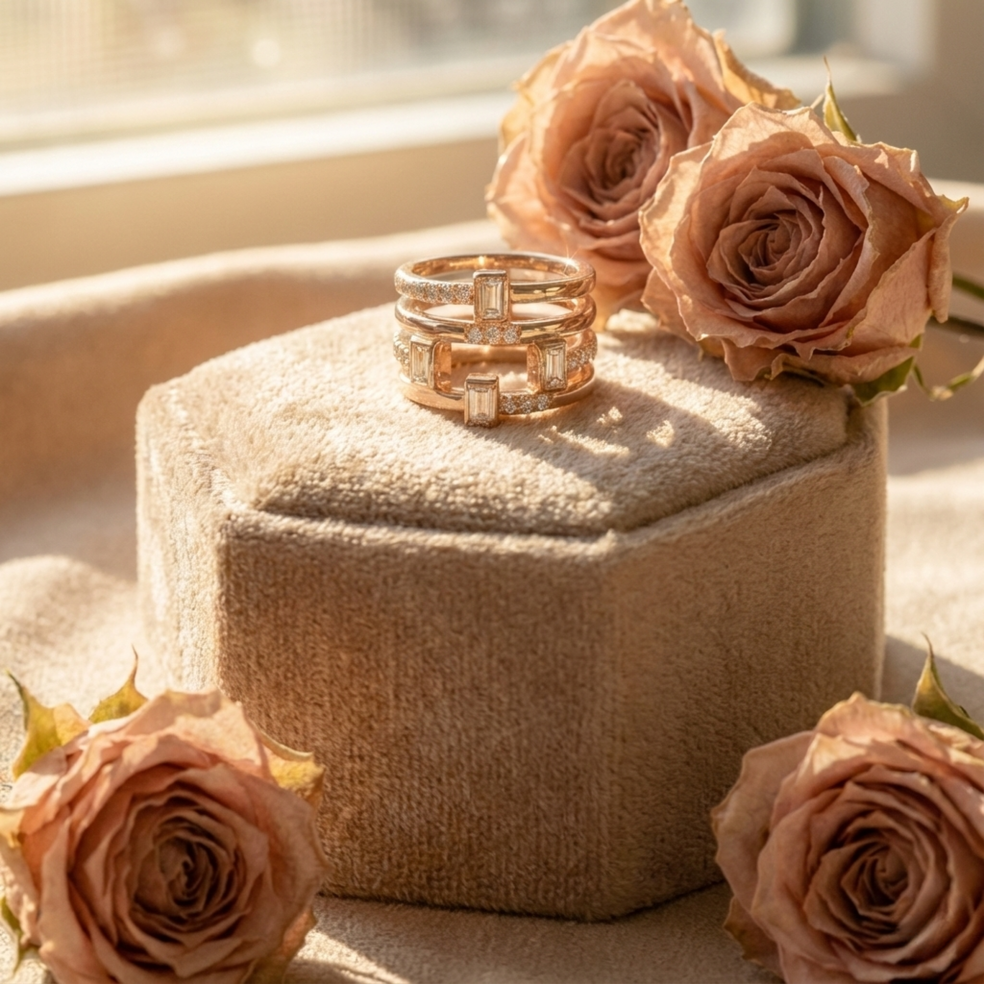 Bague fantaisie à quatre bandes avec saphir blanc