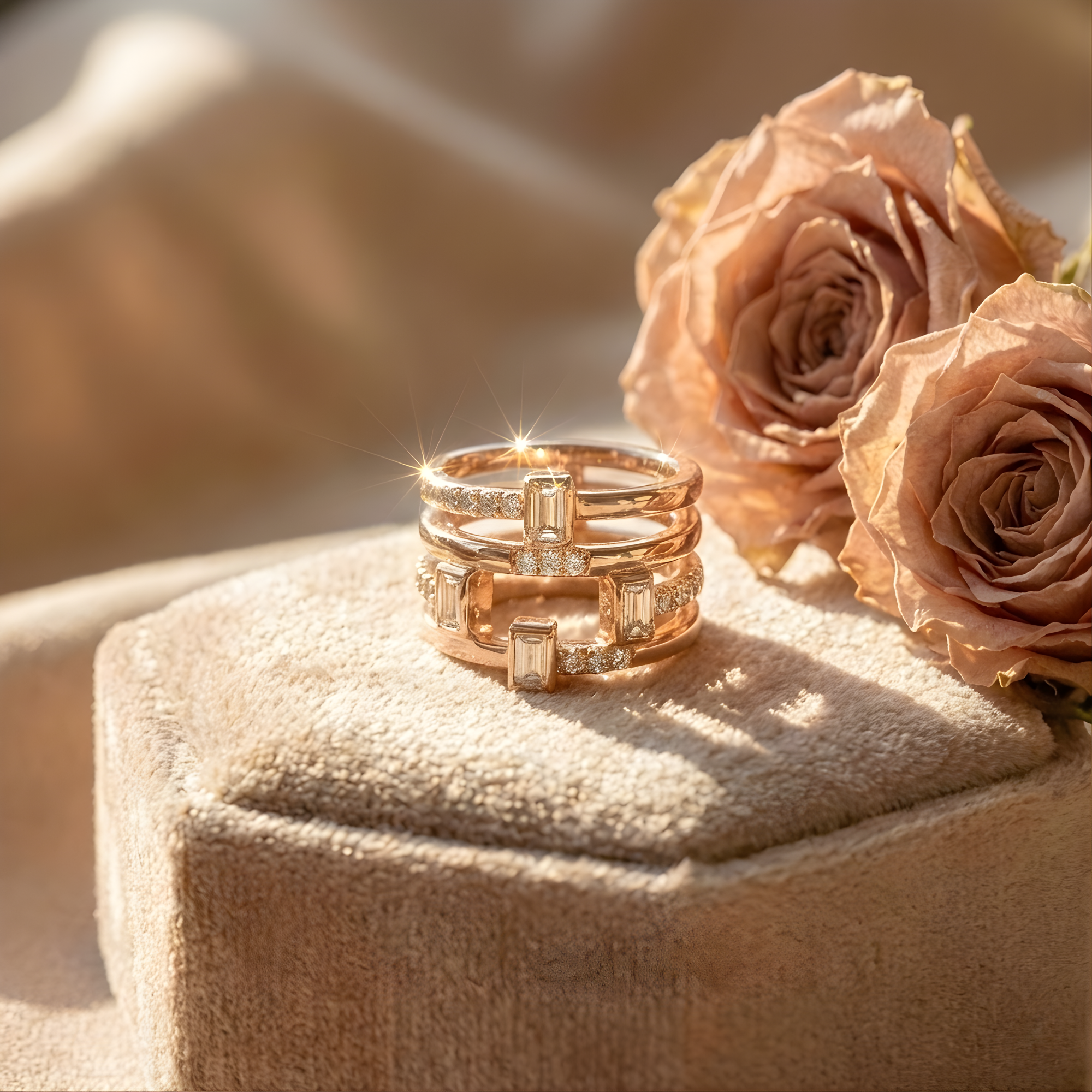 Bague fantaisie à quatre bandes avec saphir blanc