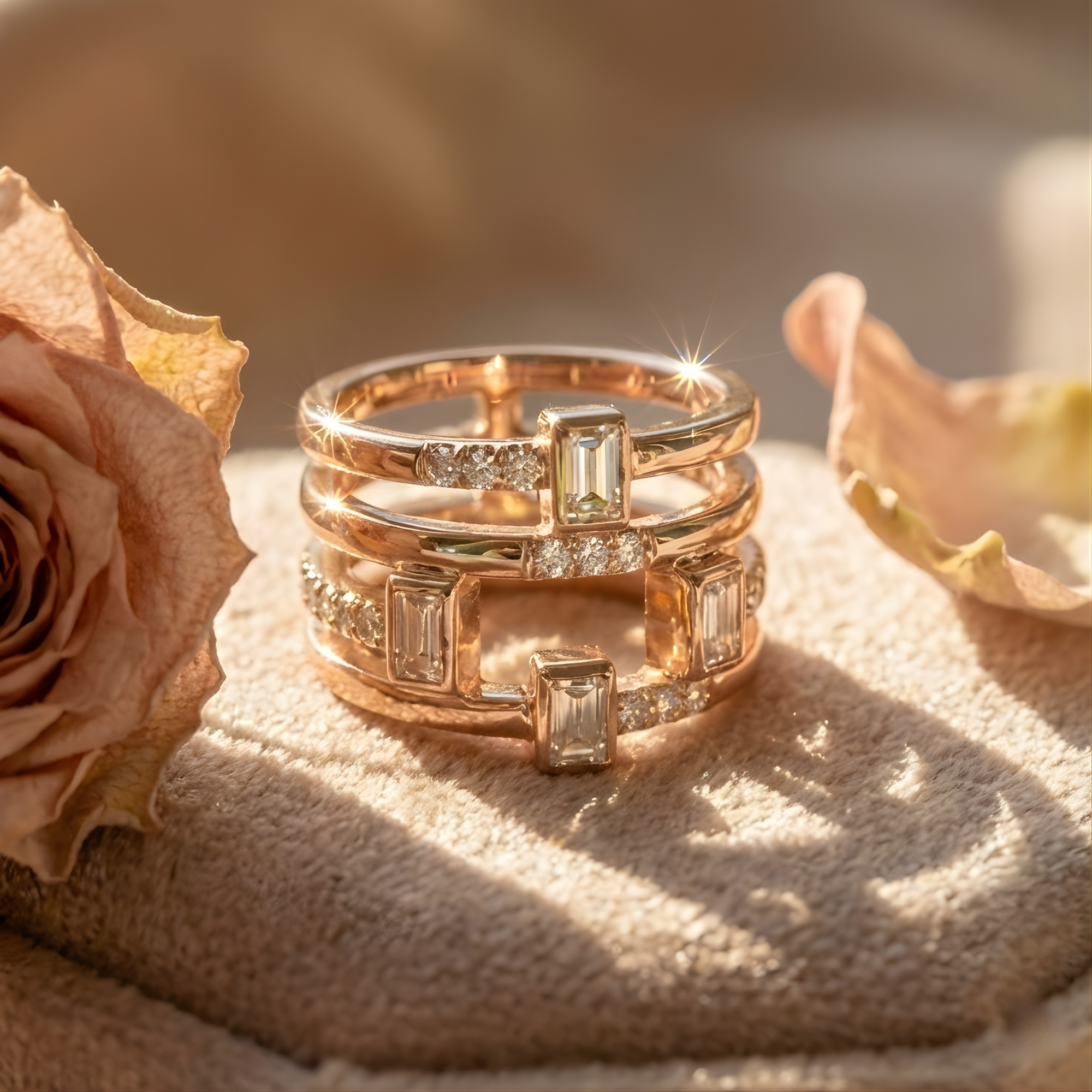 Bague fantaisie à quatre bandes avec saphir blanc