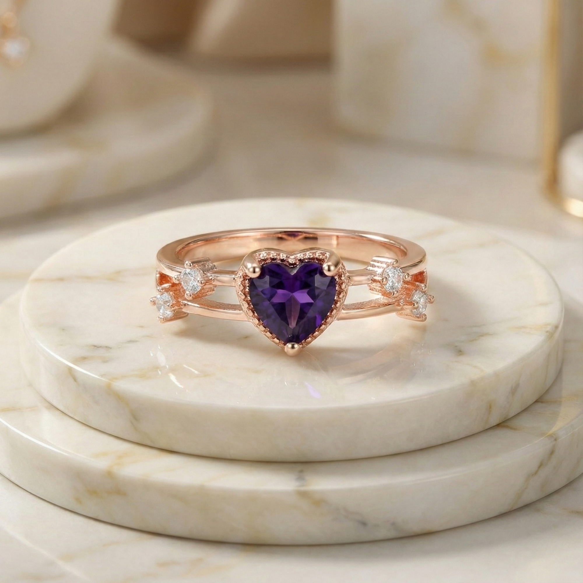 Amethyst Split Band Heart Ring