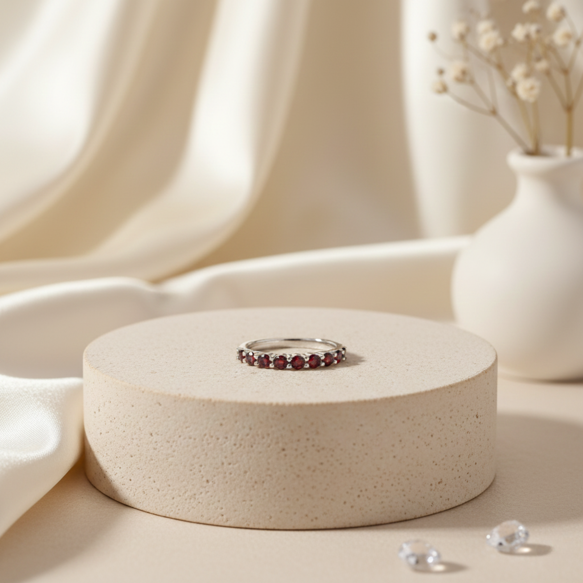 Garnet Half Eternity Ring