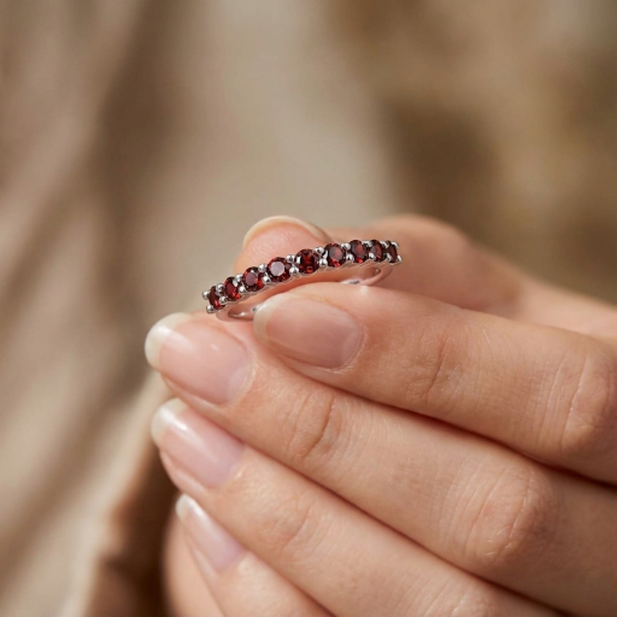 Garnet Half Eternity Ring