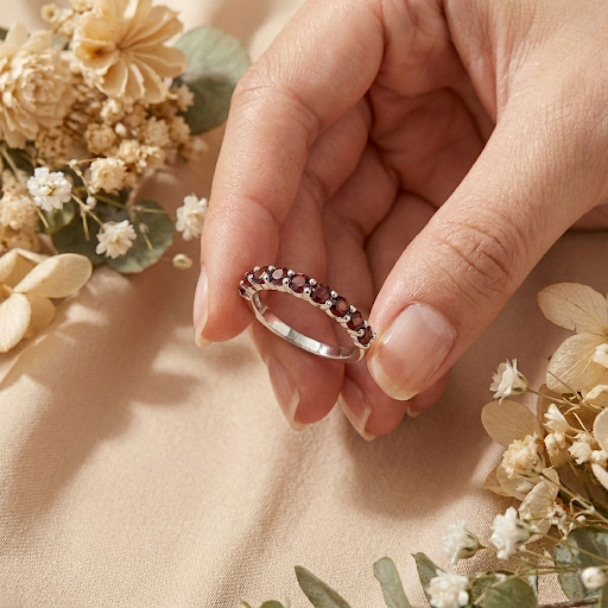 Garnet Half Eternity Ring