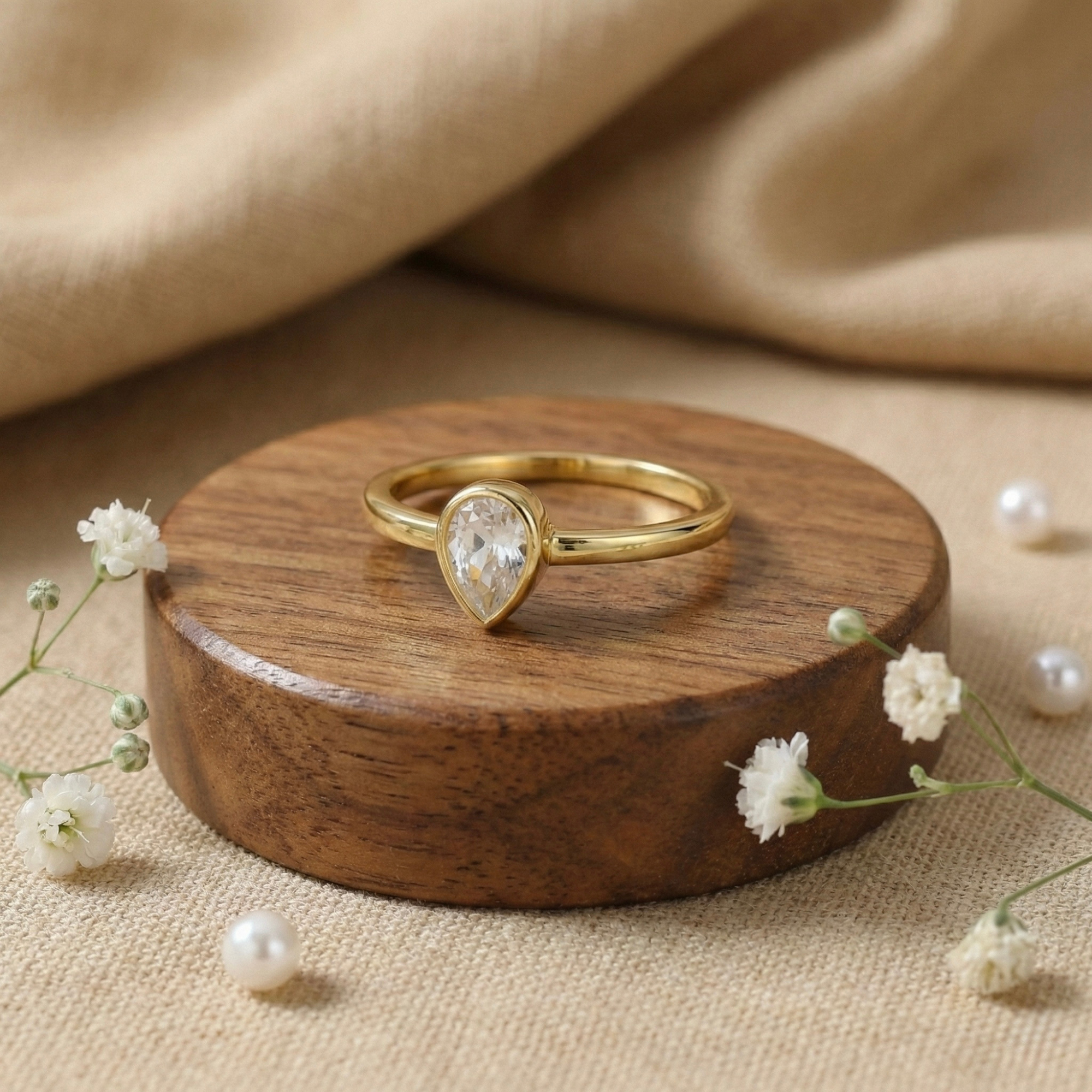 White Topaz Teardrop Ring
