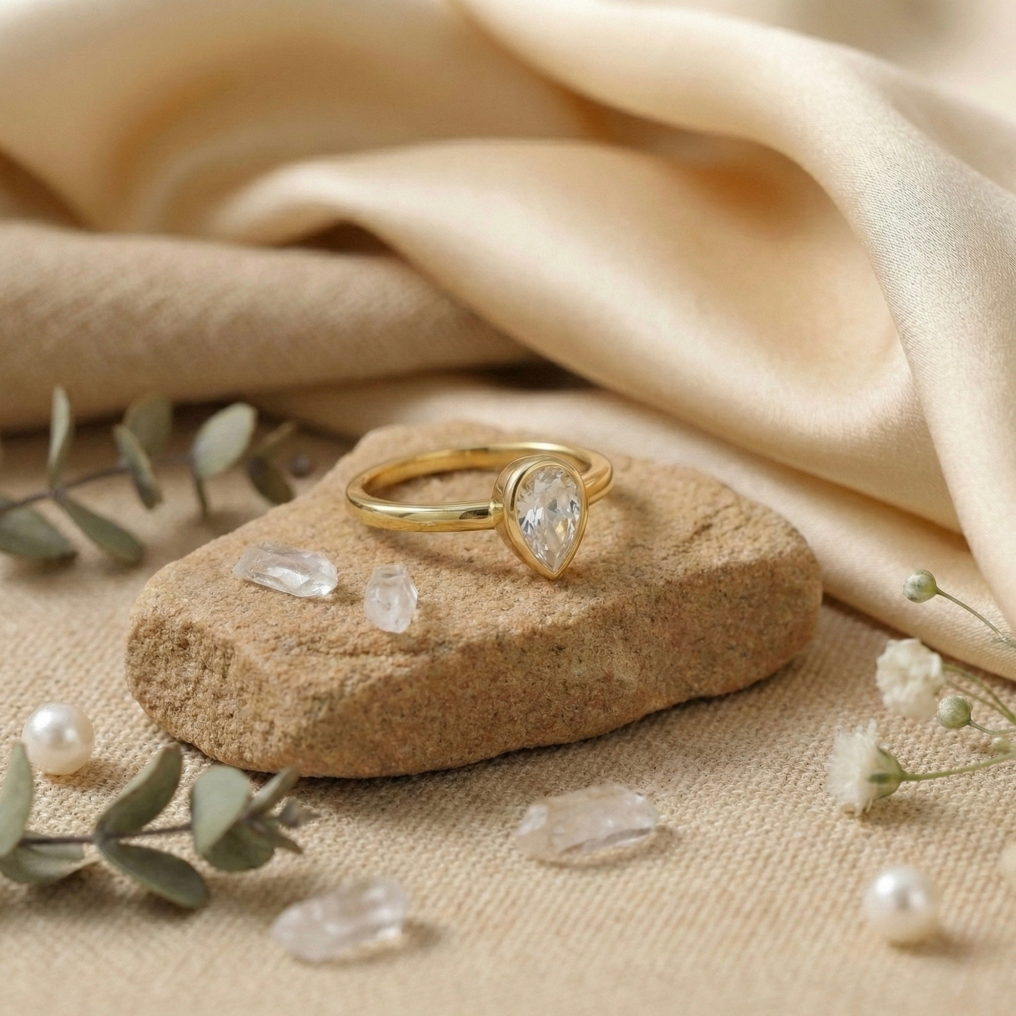 White Topaz Teardrop Ring