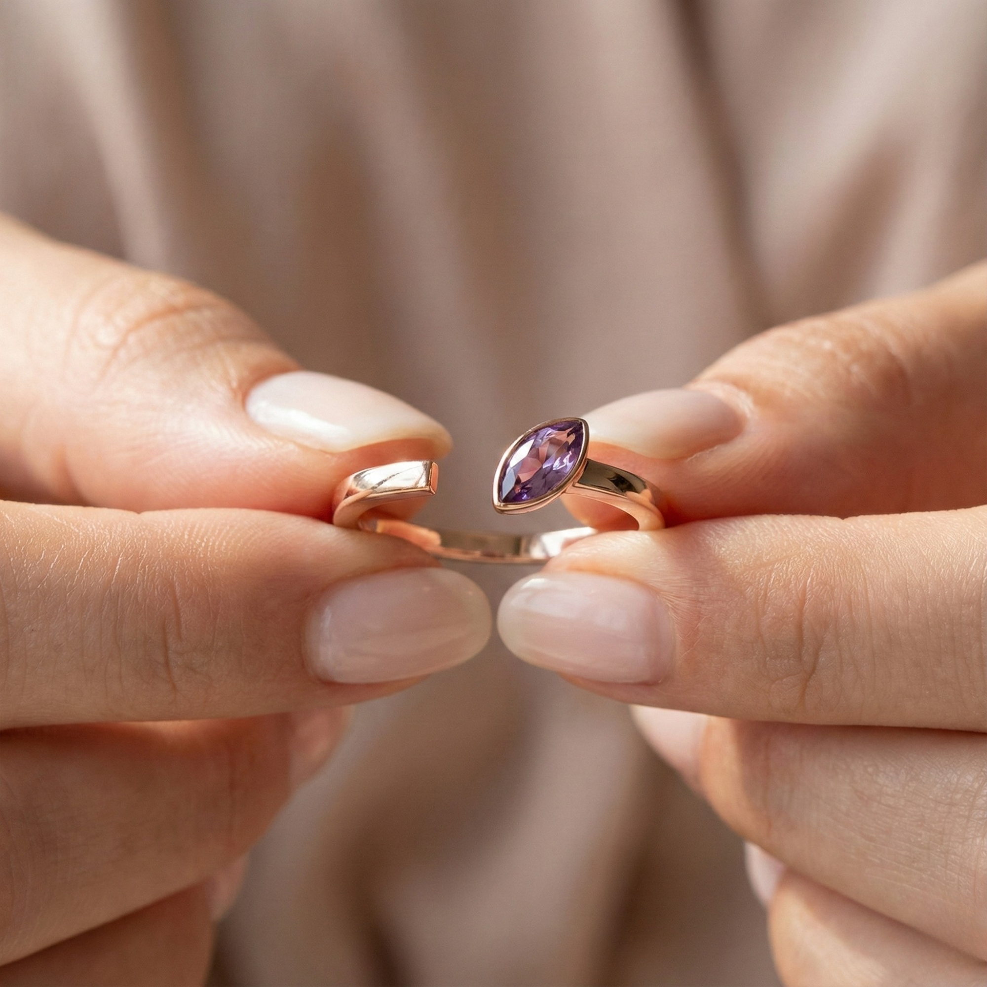Amethyst Marquise Open Midi Rings