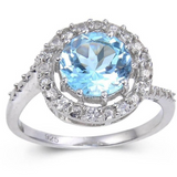 Blue Topaz Round cut Halo Ring for Women, 925 Sterling Silver Ring, Blue Topaz Ring with White Topaz Accents