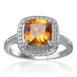 Yellow Orange Citrine Engagement Ring Sterling Silver Citrine Wedding Ring- FineColorJewels