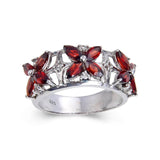 Marquise Garnet and White topaz Fashion Ring, Flower Garnet Ring for Women, 925 Sterling Silver Gift for Her
